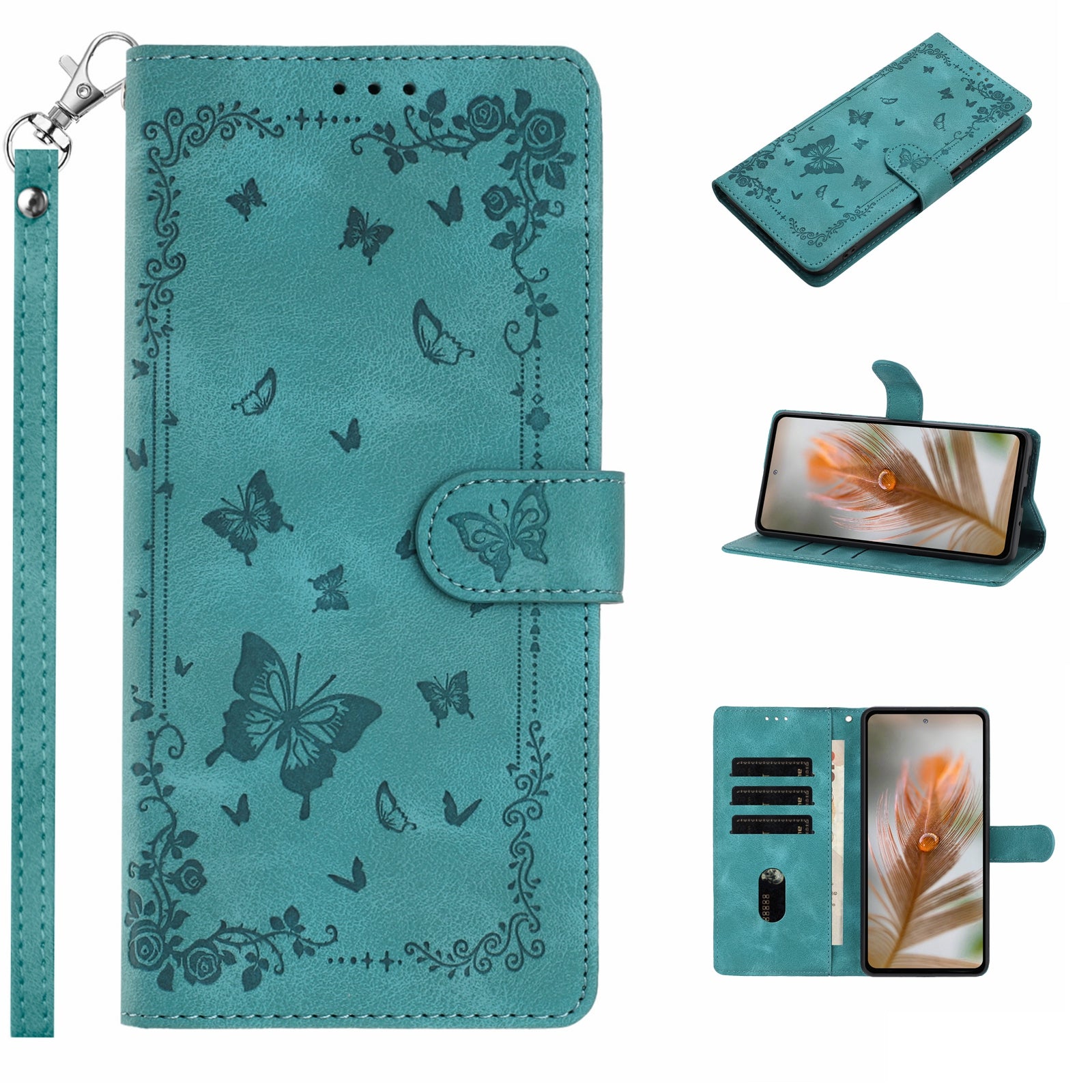 For Xiaomi 17 Pro Max Case Garden Imprinted PU Leather Wallet Phone Cover with Wrist Strap - Green