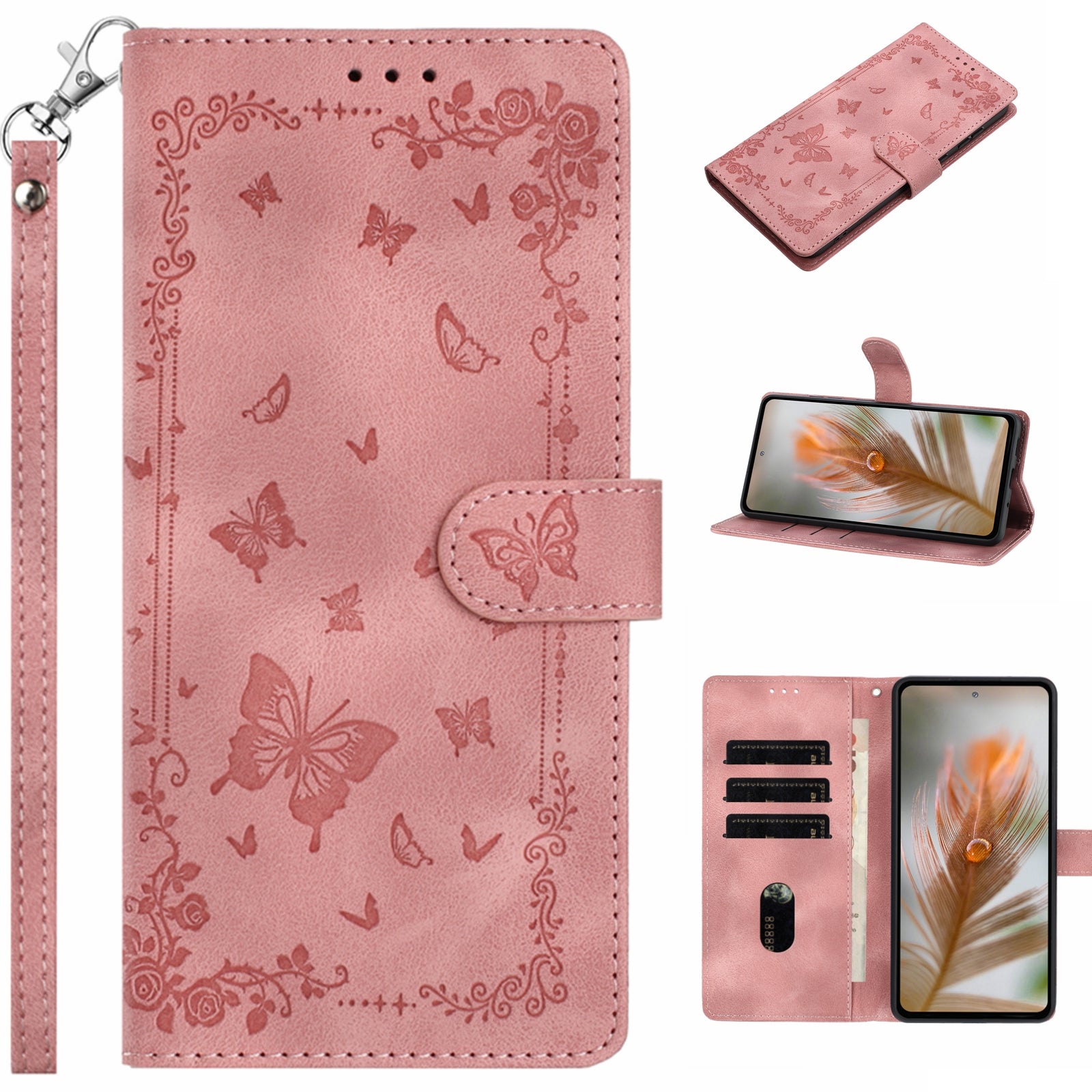 For Xiaomi 17 Pro Max Case Garden Imprinted PU Leather Wallet Phone Cover with Wrist Strap - Pink