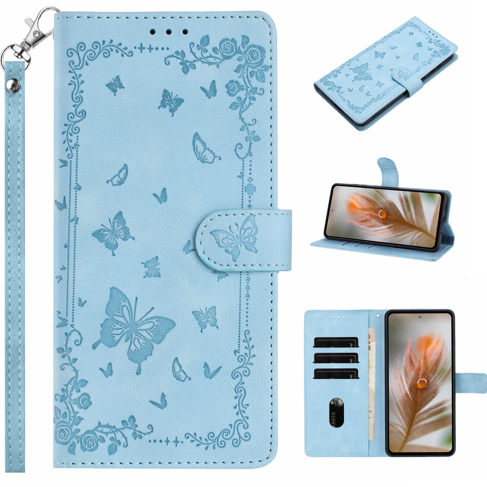 For Xiaomi 17 Pro Max Case Garden Imprinted PU Leather Wallet Phone Cover with Wrist Strap - Baby Blue