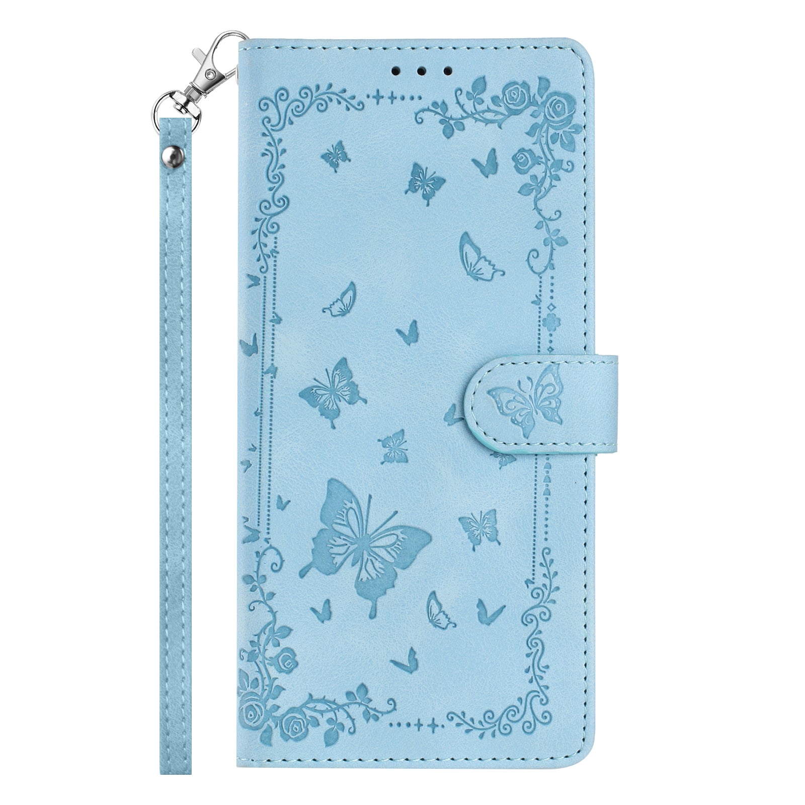 For Xiaomi 17 Pro Max Case Garden Imprinted PU Leather Wallet Phone Cover with Wrist Strap - Baby Blue