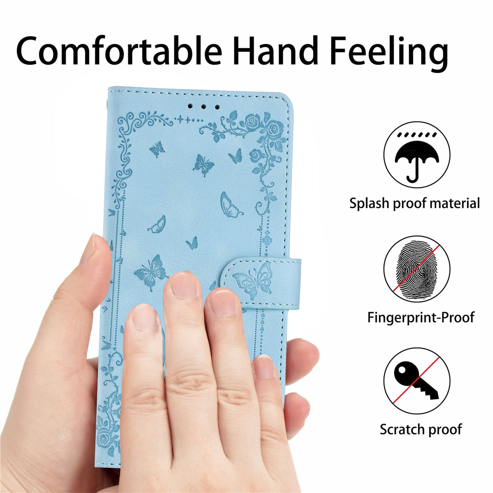 For Xiaomi 17 Pro Max Case Garden Imprinted PU Leather Wallet Phone Cover with Wrist Strap - Baby Blue