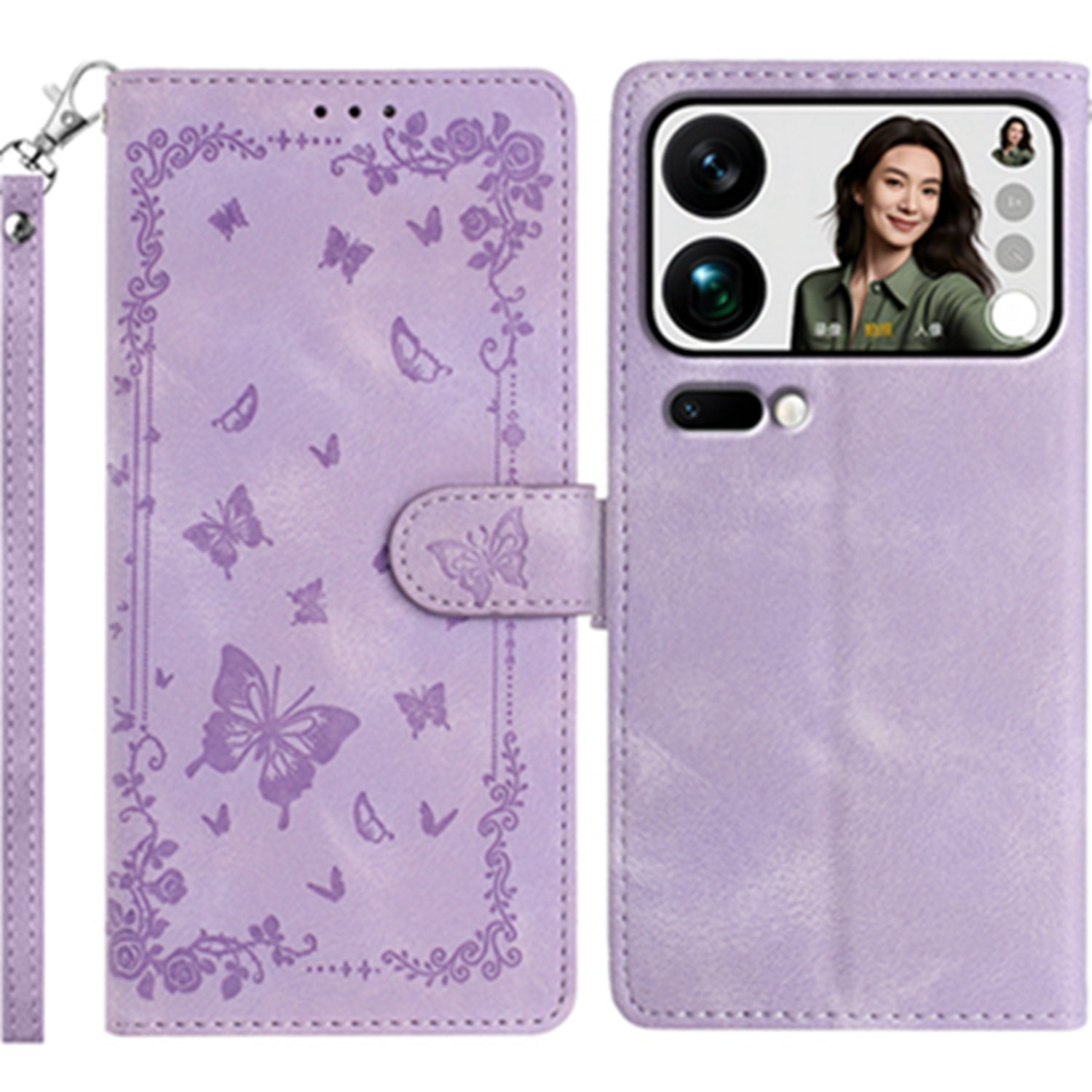 For Xiaomi 17 Pro Max Case Garden Imprinted PU Leather Wallet Phone Cover with Wrist Strap - Purple