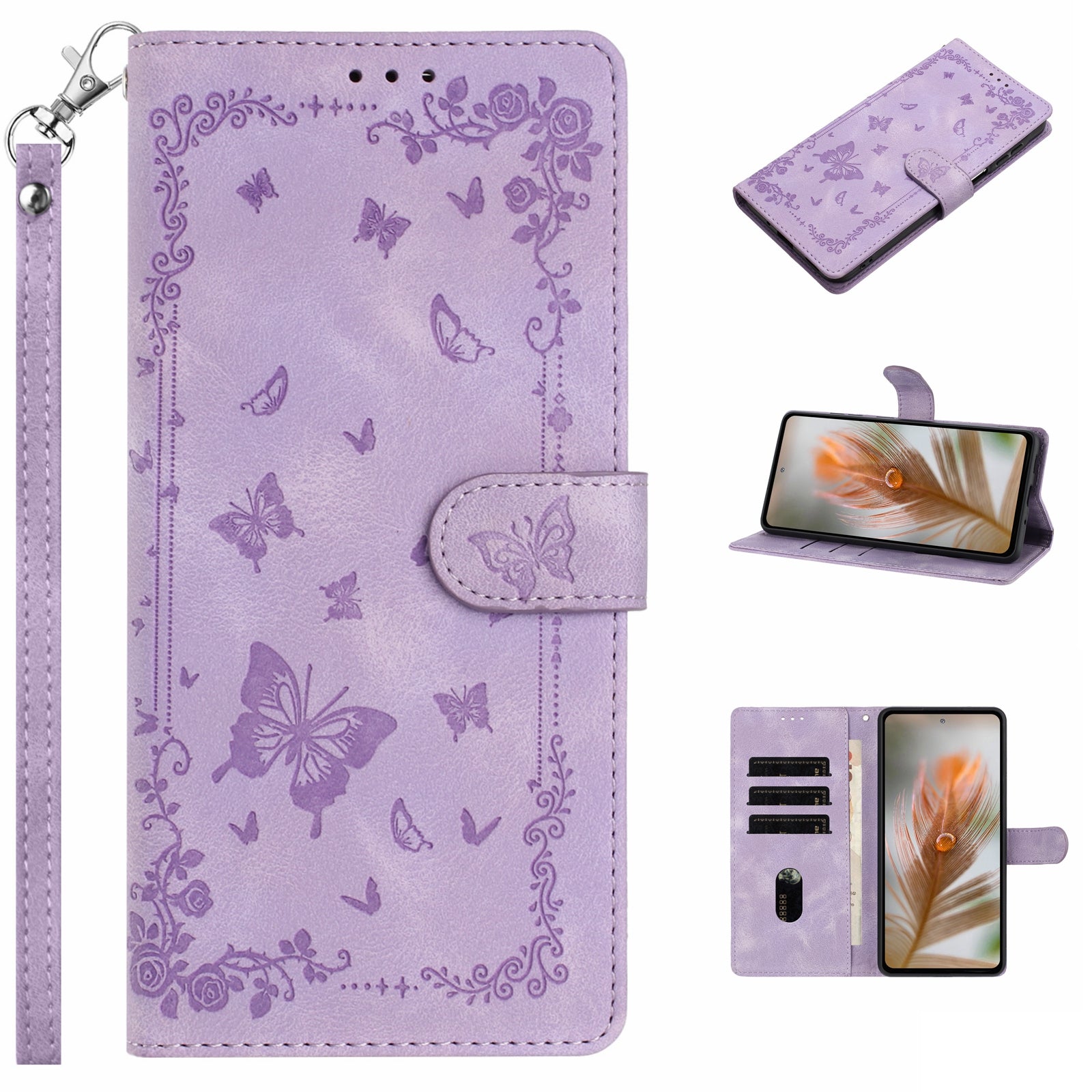 For Xiaomi 17 Pro Max Case Garden Imprinted PU Leather Wallet Phone Cover with Wrist Strap - Purple