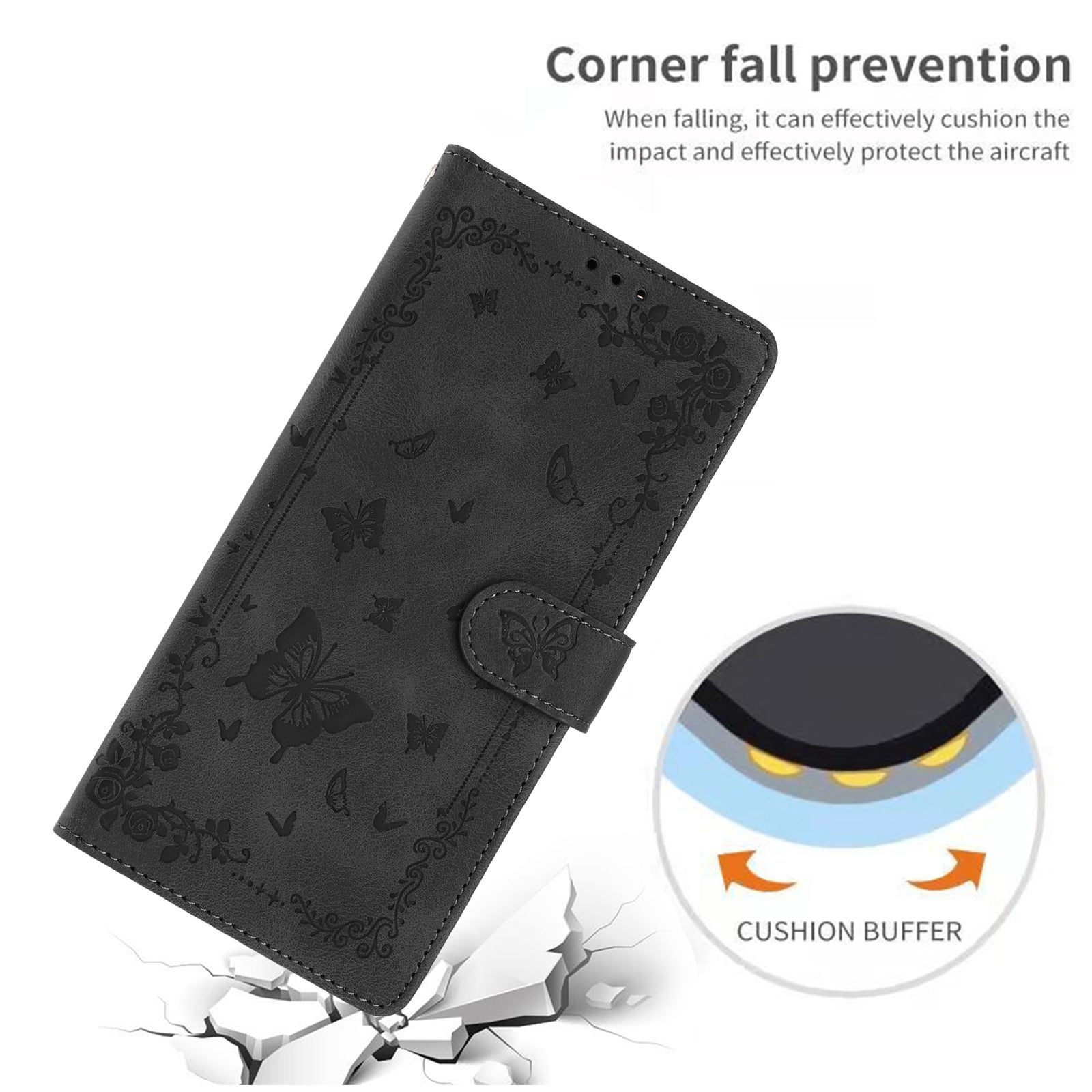 For Xiaomi 17 Pro Max Case Garden Imprinted PU Leather Wallet Phone Cover with Wrist Strap - Black