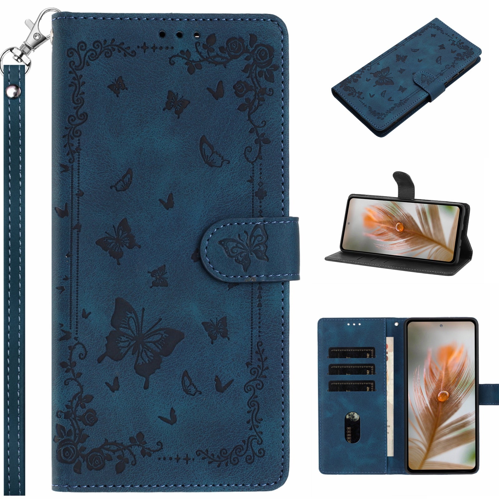 For Xiaomi 17 Pro Max Case Garden Imprinted PU Leather Wallet Phone Cover with Wrist Strap - Dark Blue
