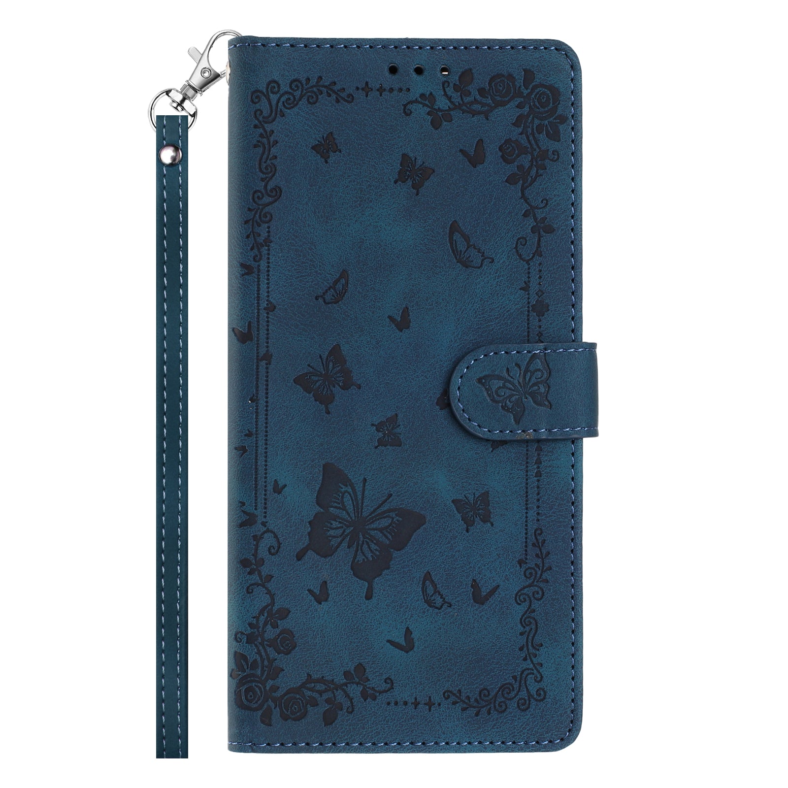 For Xiaomi 17 Pro Max Case Garden Imprinted PU Leather Wallet Phone Cover with Wrist Strap - Dark Blue