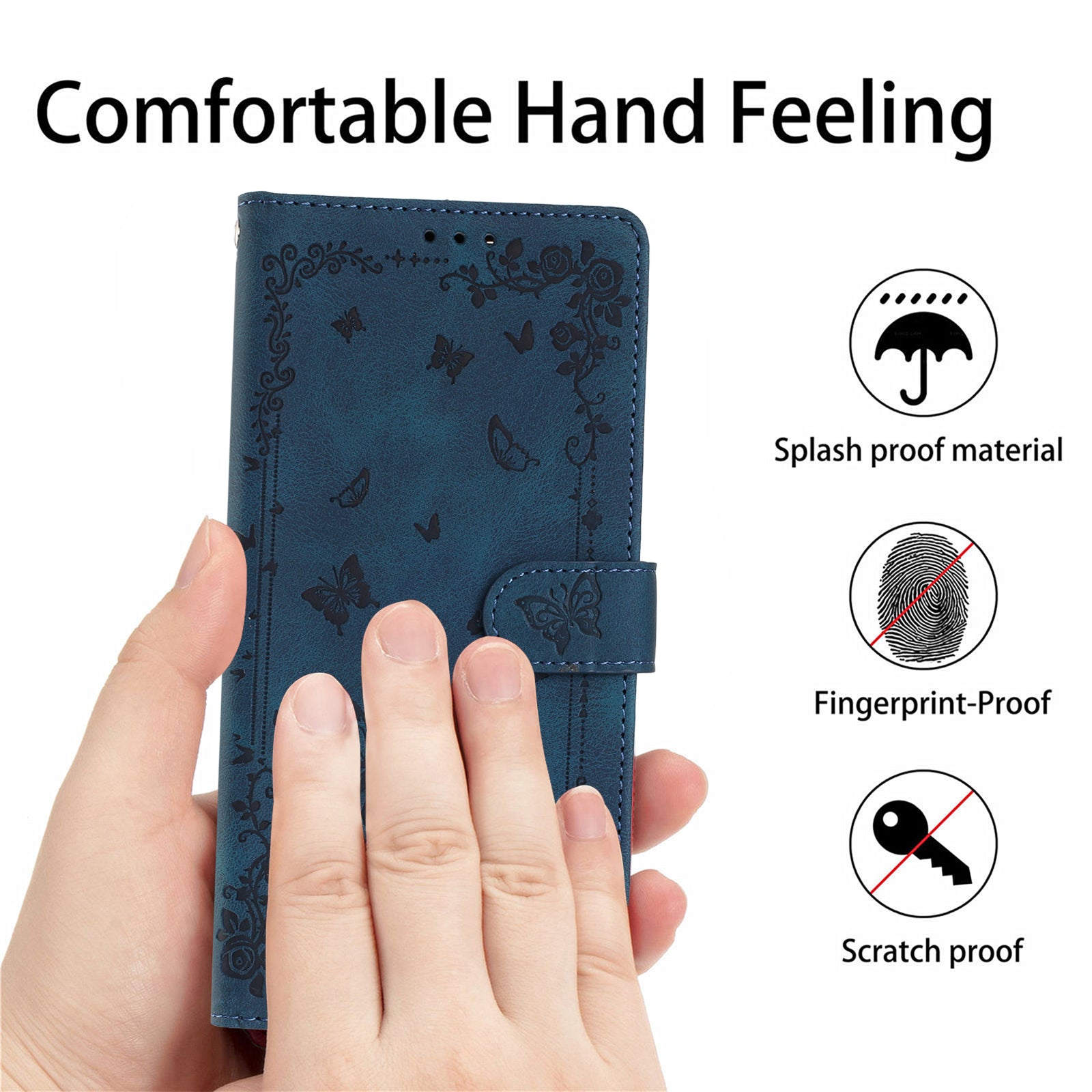 For Xiaomi 17 Pro Max Case Garden Imprinted PU Leather Wallet Phone Cover with Wrist Strap - Dark Blue