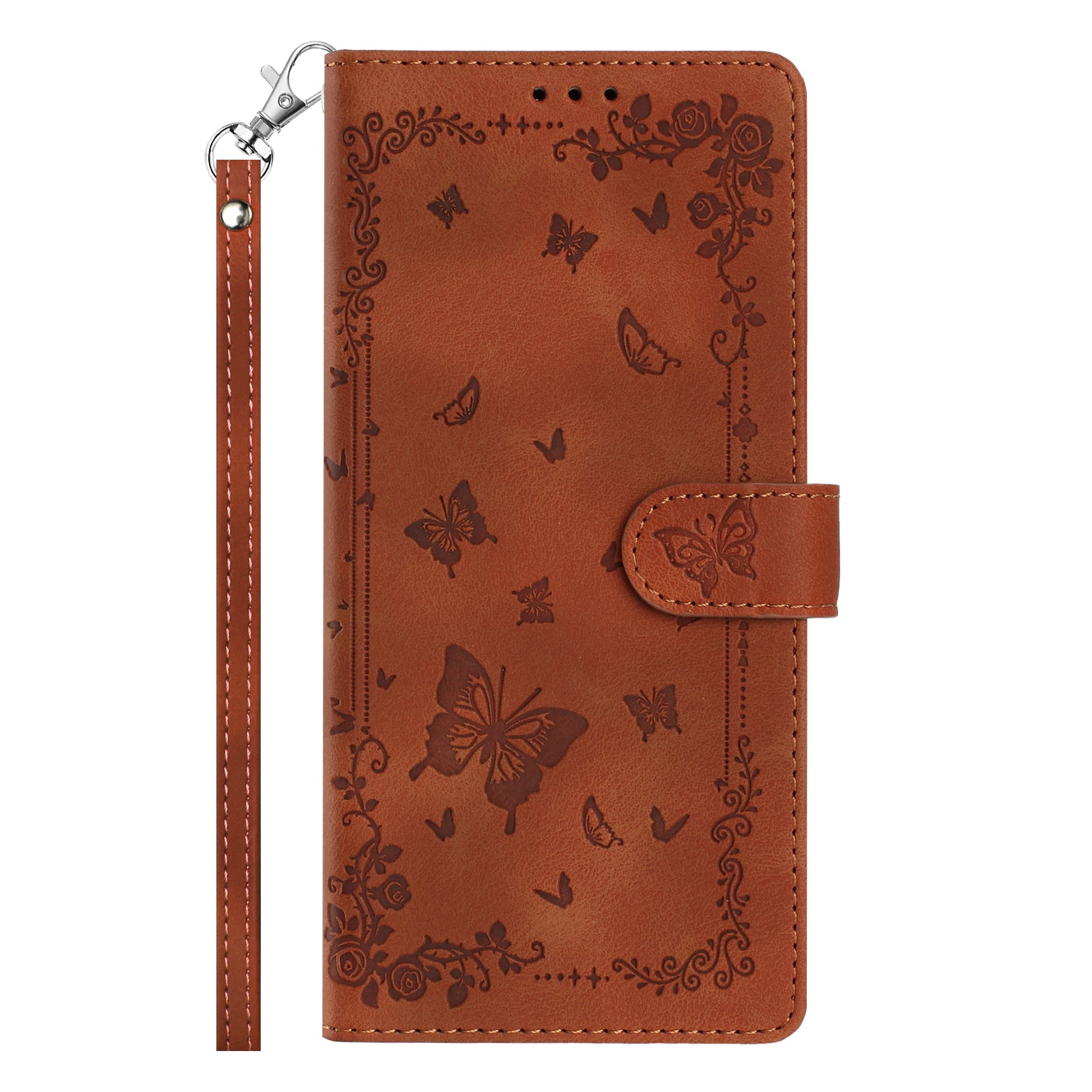 For Xiaomi 17 Pro Max Case Garden Imprinted PU Leather Wallet Phone Cover with Wrist Strap - Brown