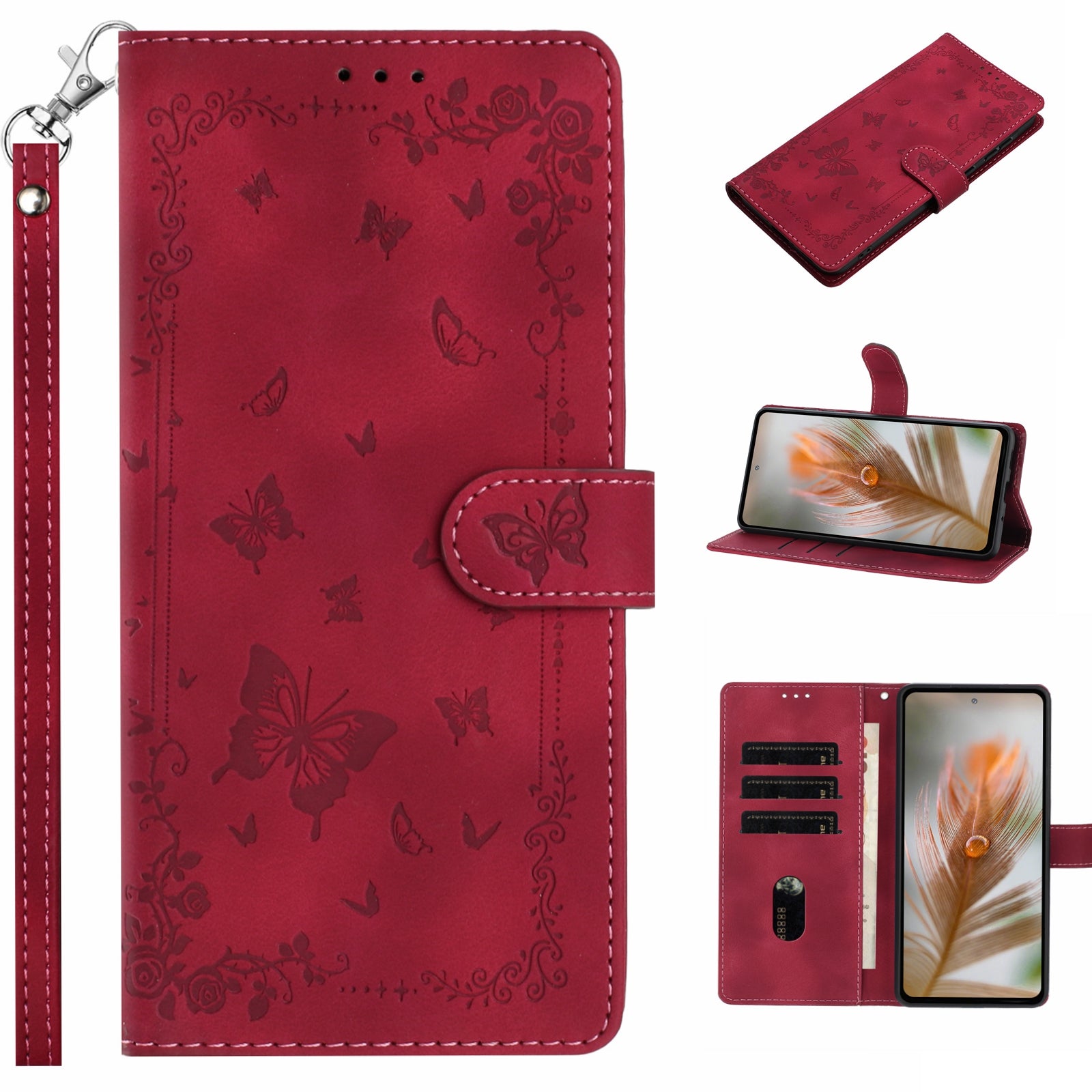 For Xiaomi 17 Pro Max Case Garden Imprinted PU Leather Wallet Phone Cover with Wrist Strap - Dark Red