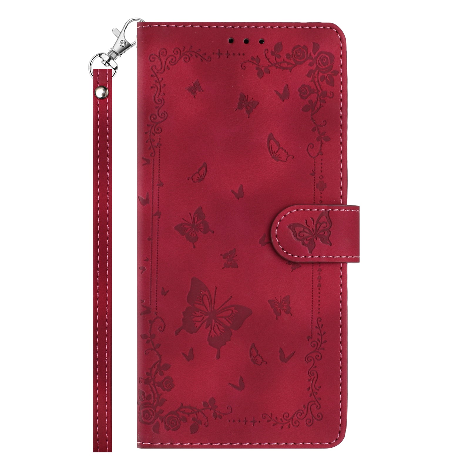 For Xiaomi 17 Pro Max Case Garden Imprinted PU Leather Wallet Phone Cover with Wrist Strap - Dark Red
