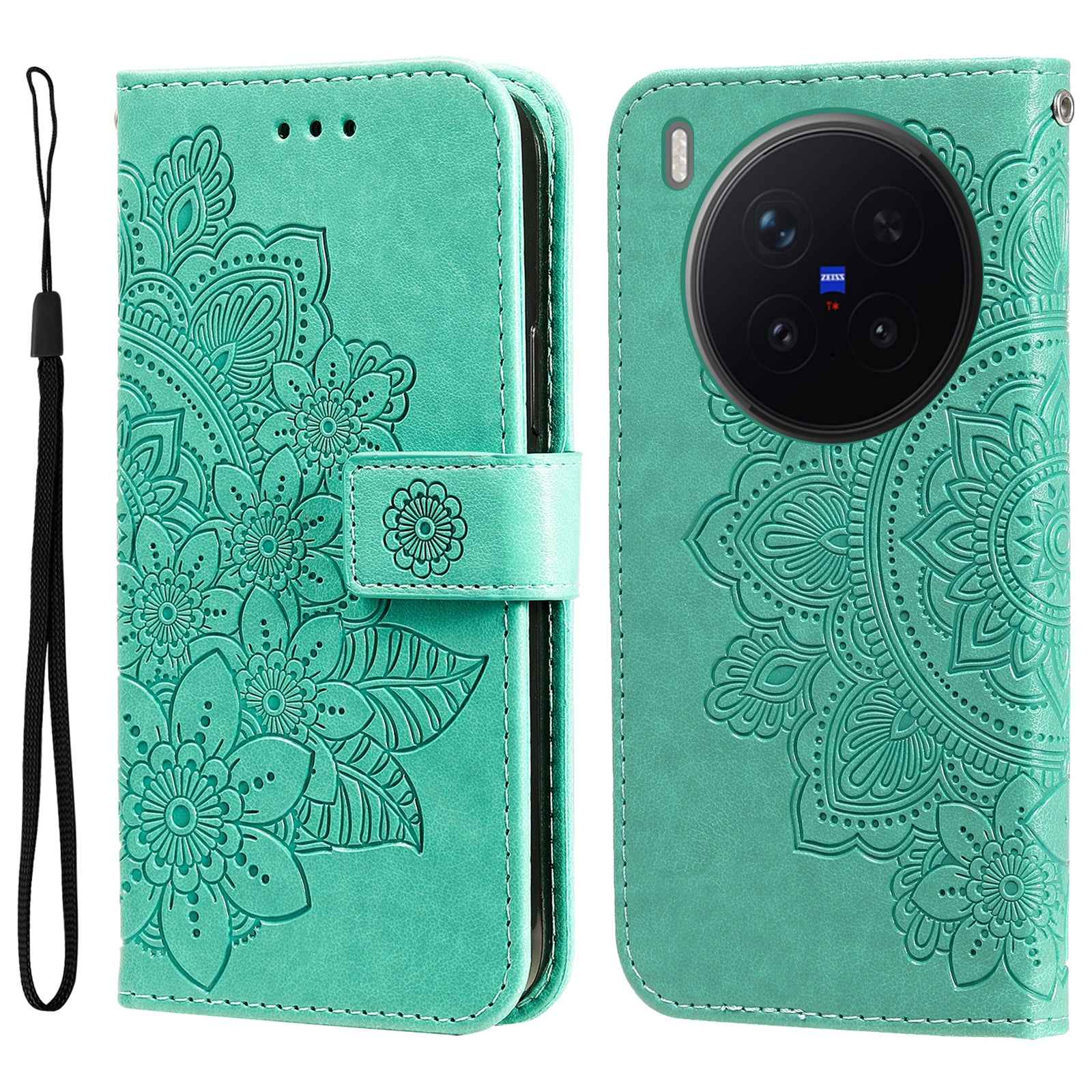 For vivo X300 Pro 5G Case Floral Pattern PU Leather Wallet Stand Phone Cover - Green