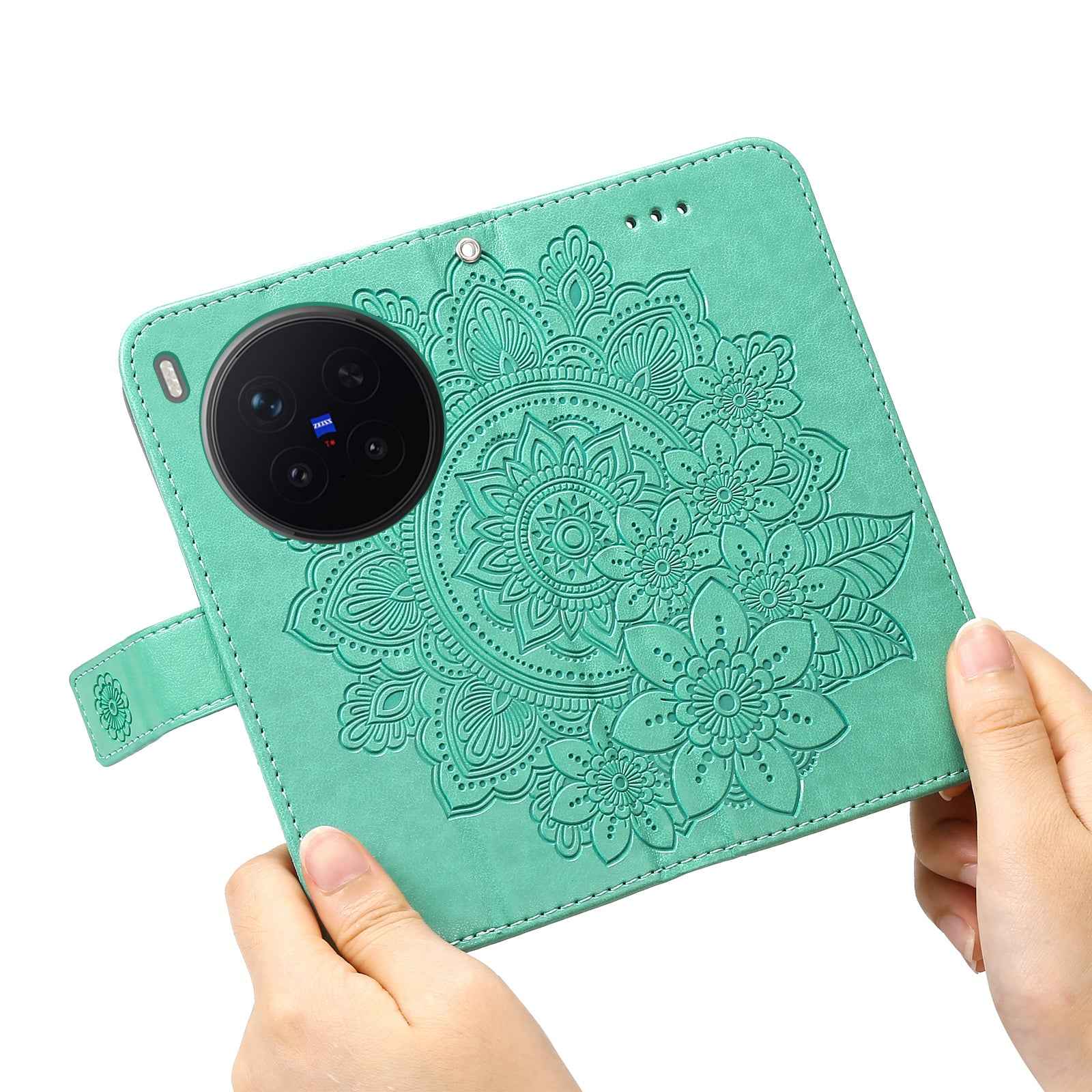 For vivo X300 Pro 5G Case Floral Pattern PU Leather Wallet Stand Phone Cover - Green