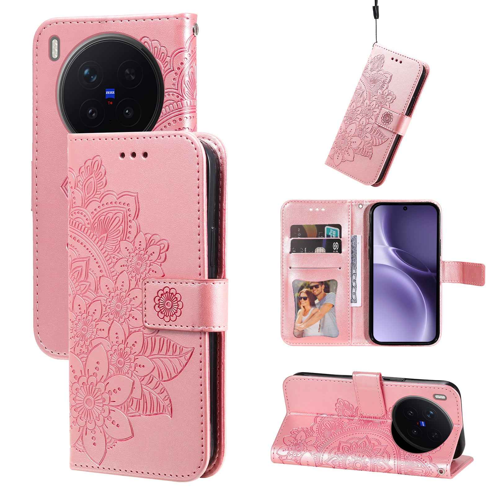 For vivo X300 Pro 5G Case Floral Pattern PU Leather Wallet Stand Phone Cover - Pink