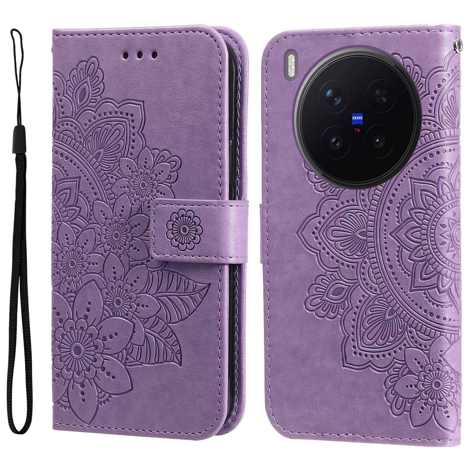 For vivo X300 Pro 5G Case Floral Pattern PU Leather Wallet Stand Phone Cover - Purple