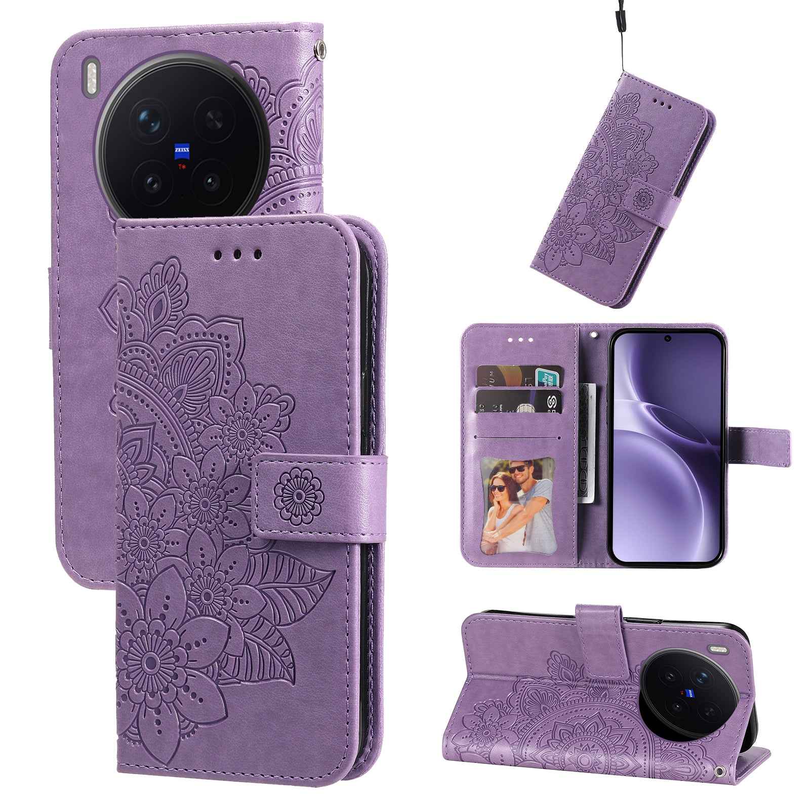 For vivo X300 Pro 5G Case Floral Pattern PU Leather Wallet Stand Phone Cover - Purple