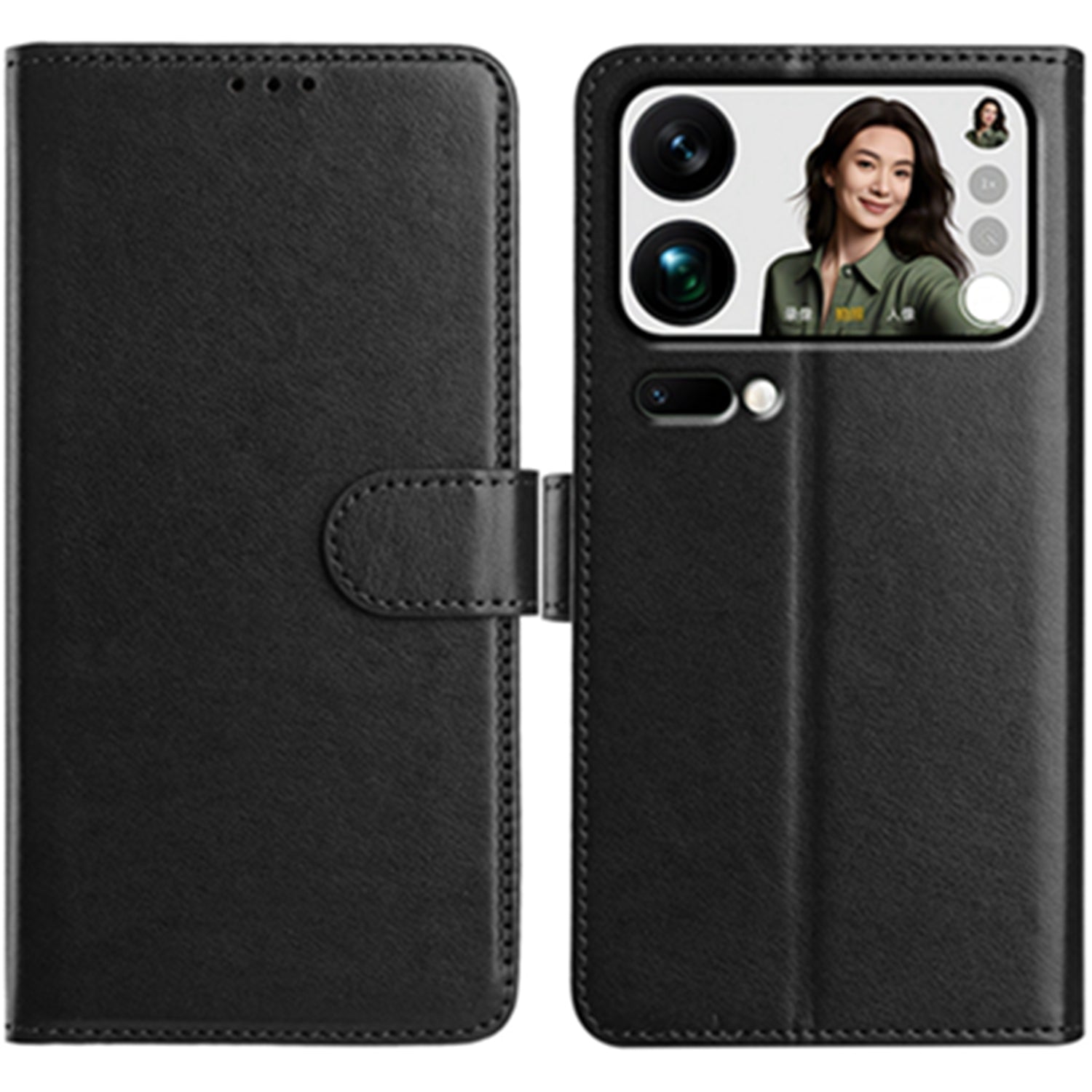 For Xiaomi 17 Pro Max Wallet Phone Case Stand PU Leather Folio Flip Cover with 8 Card Slot - Black
