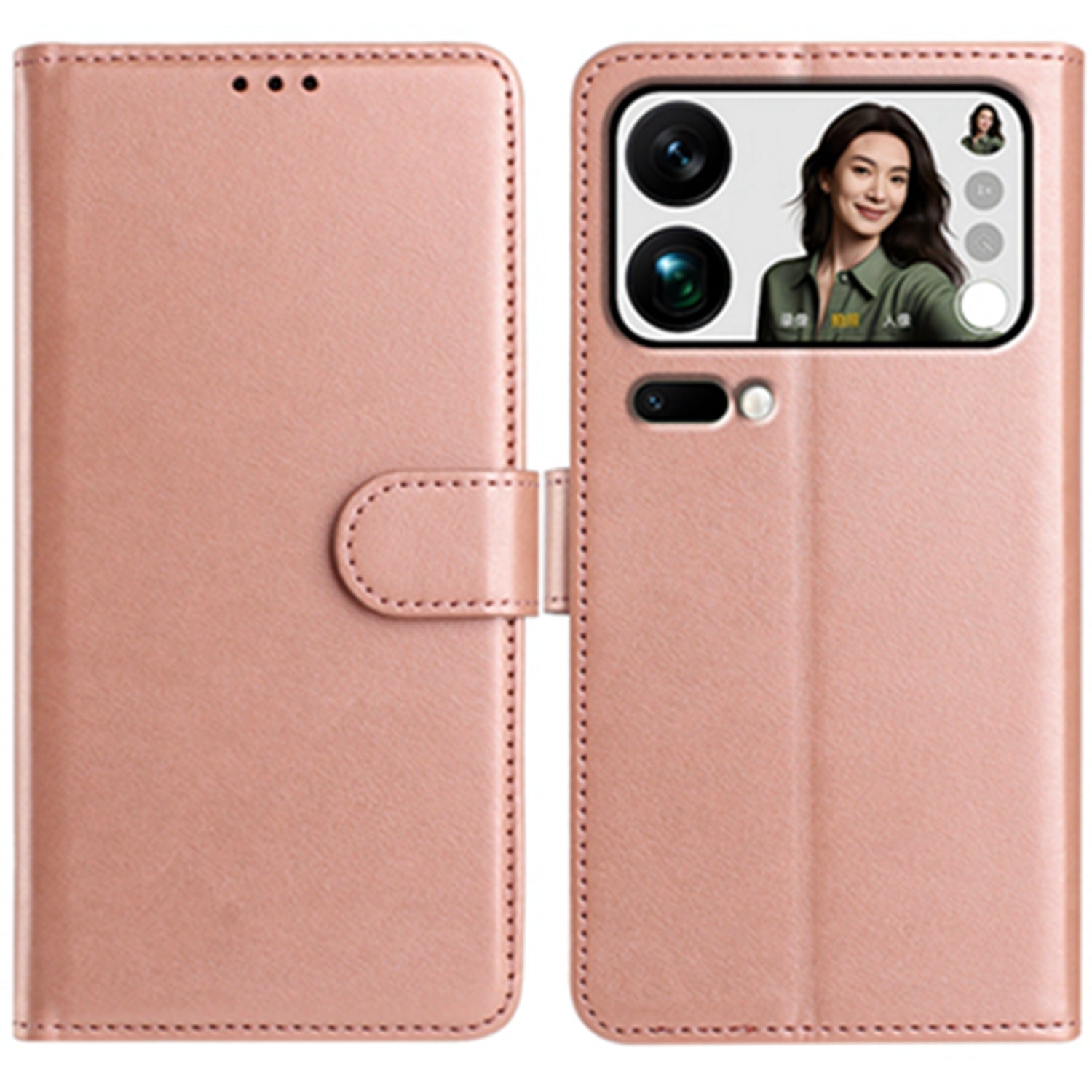 For Xiaomi 17 Pro Max Wallet Phone Case Stand PU Leather Folio Flip Cover with 8 Card Slot - Rose Gold