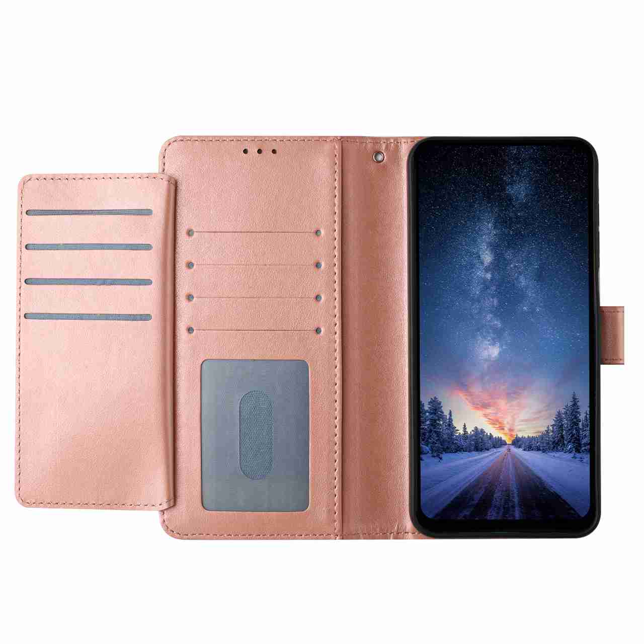 For Xiaomi 17 Pro Max Wallet Phone Case Stand PU Leather Folio Flip Cover with 8 Card Slot - Rose Gold