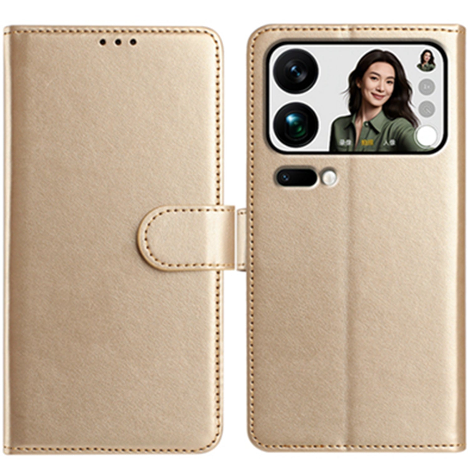 For Xiaomi 17 Pro Max Wallet Phone Case Stand PU Leather Folio Flip Cover with 8 Card Slot - Gold