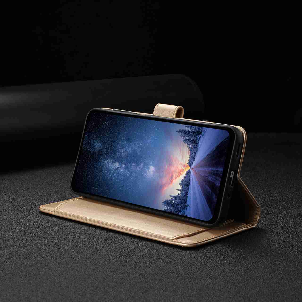 For Xiaomi 17 Pro Max Wallet Phone Case Stand PU Leather Folio Flip Cover with 8 Card Slot - Gold