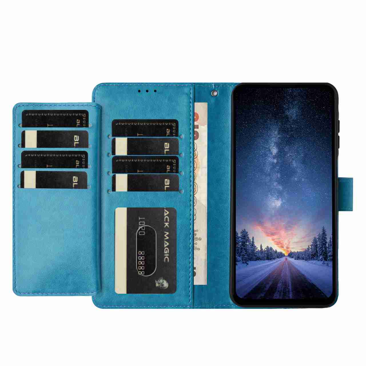 For Xiaomi 17 Pro Max Wallet Phone Case Stand PU Leather Folio Flip Cover with 8 Card Slot - Sky Blue