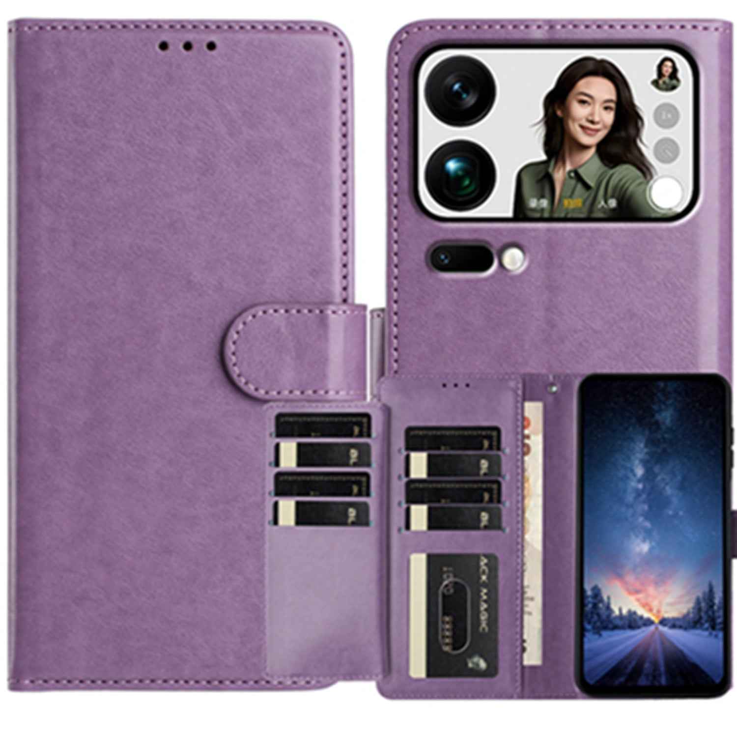 For Xiaomi 17 Pro Wallet Phone Case Stand PU Leather Folio Flip Cover with 8 Card Slot - Purple