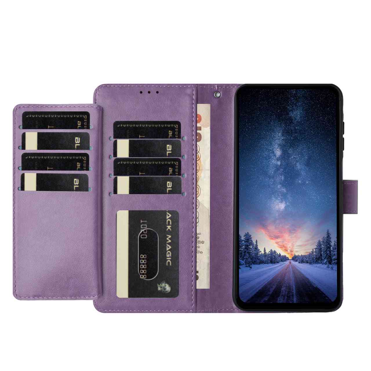 For Xiaomi 17 Pro Wallet Phone Case Stand PU Leather Folio Flip Cover with 8 Card Slot - Purple