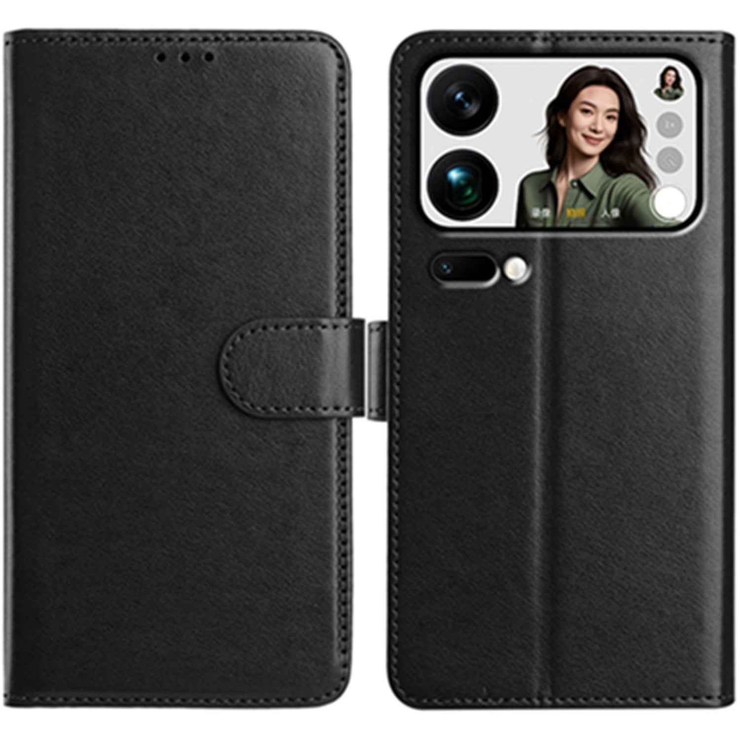 For Xiaomi 17 Pro Wallet Phone Case Stand PU Leather Folio Flip Cover with 8 Card Slot - Black