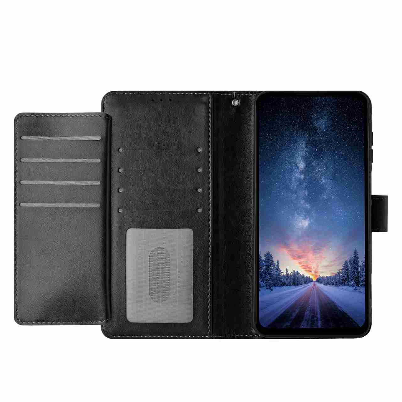 For Xiaomi 17 Pro Wallet Phone Case Stand PU Leather Folio Flip Cover with 8 Card Slot - Black