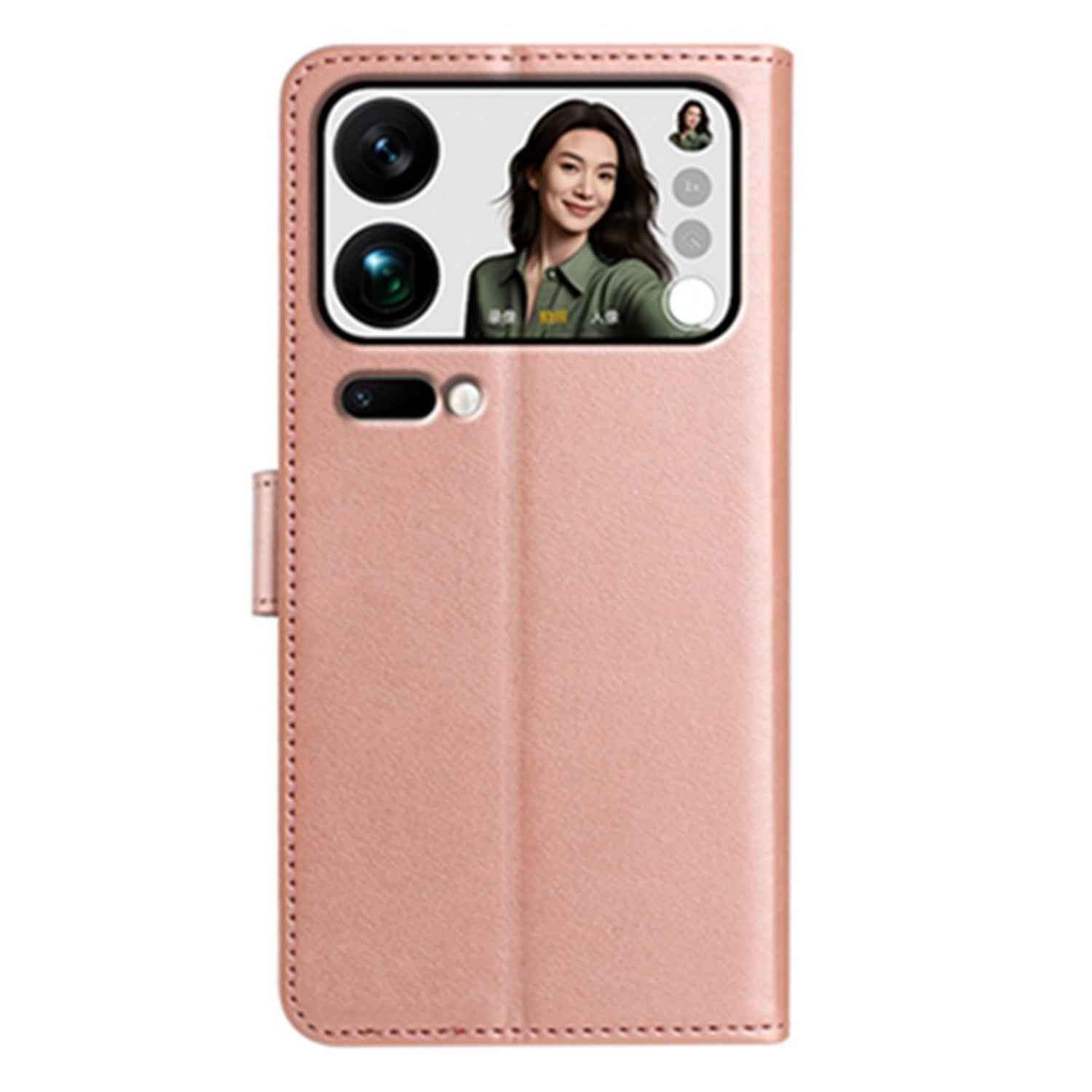 For Xiaomi 17 Pro Wallet Phone Case Stand PU Leather Folio Flip Cover with 8 Card Slot - Rose Gold