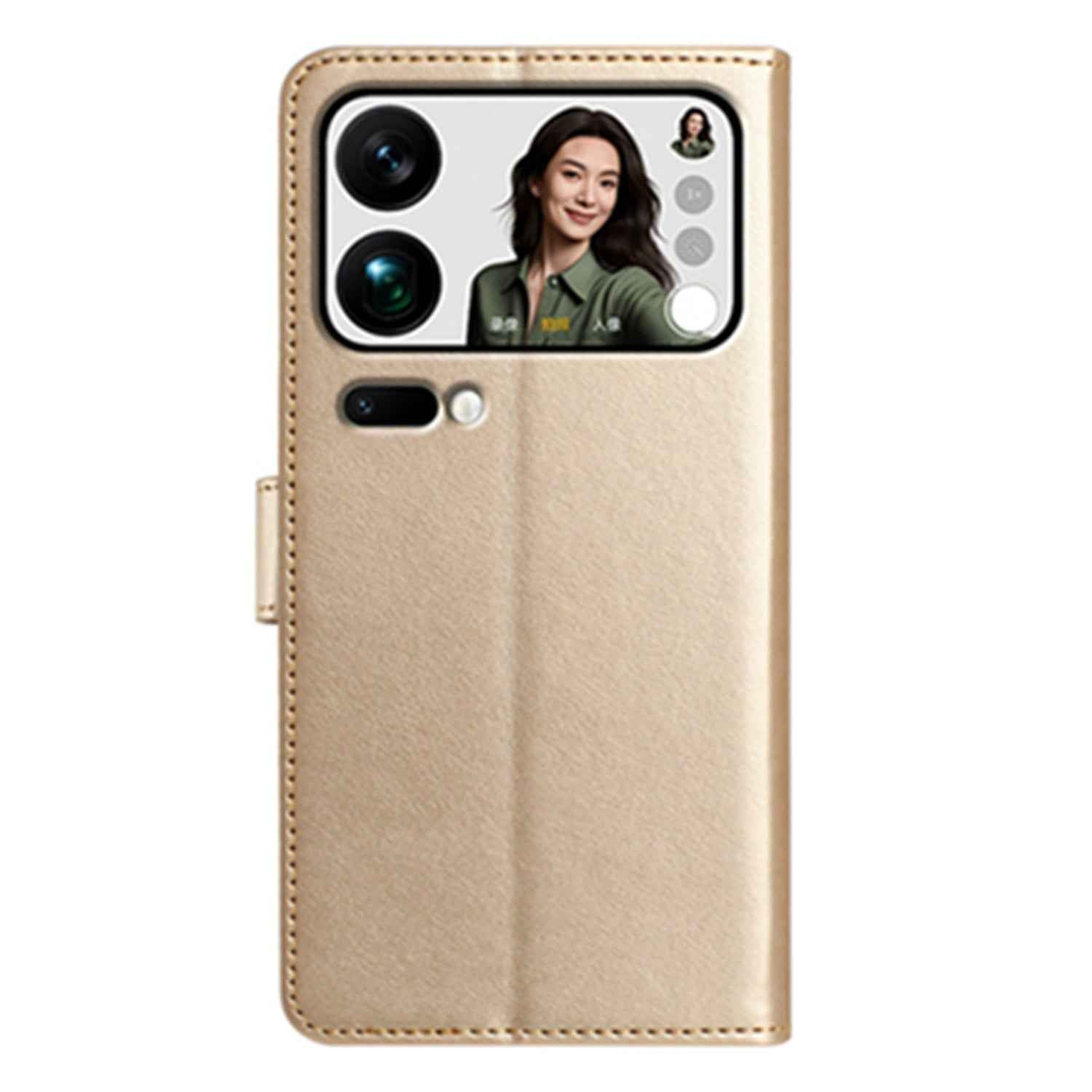 For Xiaomi 17 Pro Wallet Phone Case Stand PU Leather Folio Flip Cover with 8 Card Slot - Gold