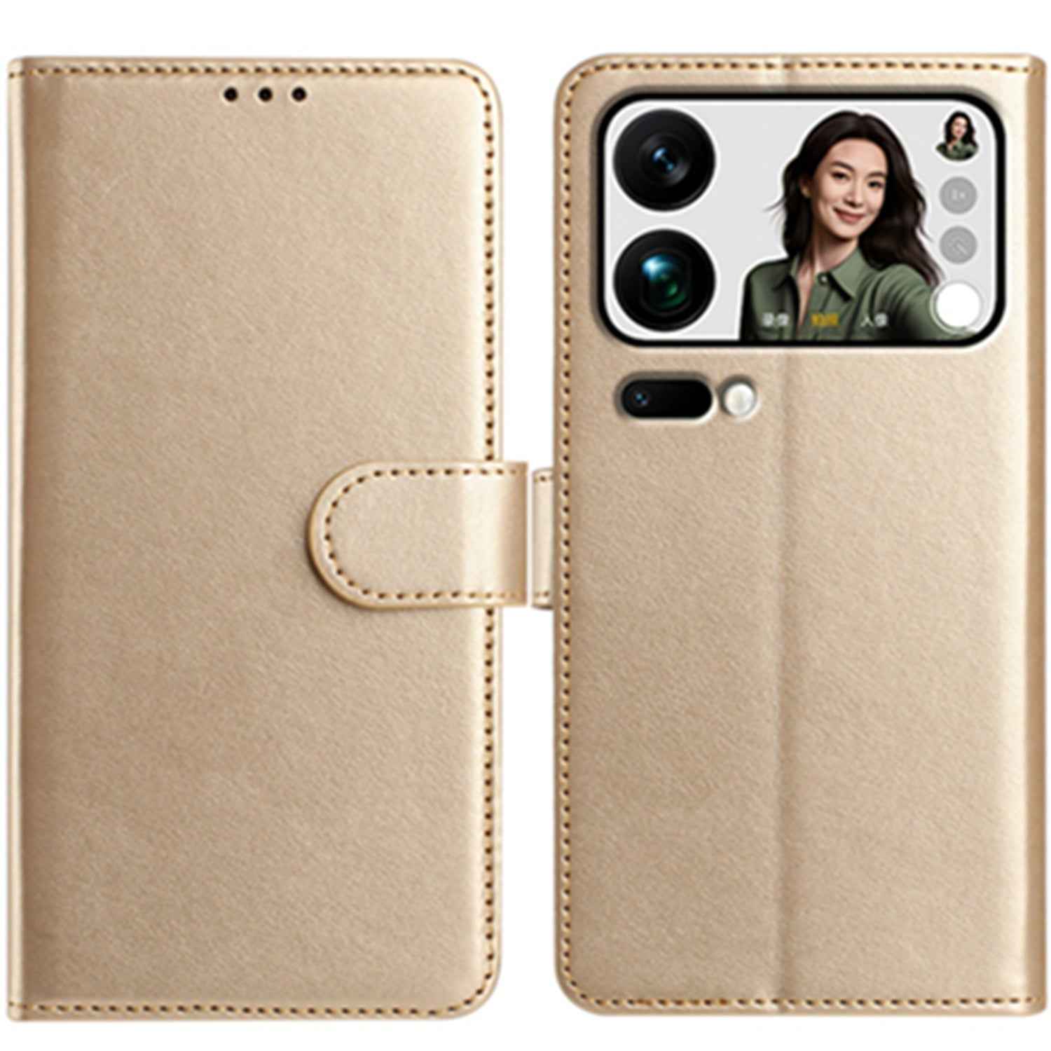 For Xiaomi 17 Pro Wallet Phone Case Stand PU Leather Folio Flip Cover with 8 Card Slot - Gold