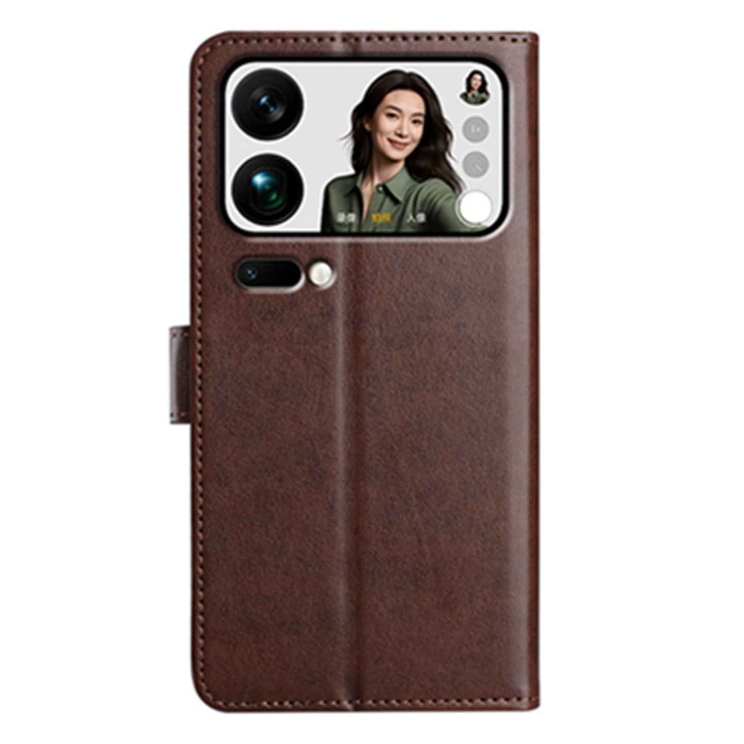 For Xiaomi 17 Pro Wallet Phone Case Stand PU Leather Folio Flip Cover with 8 Card Slot - Coffee