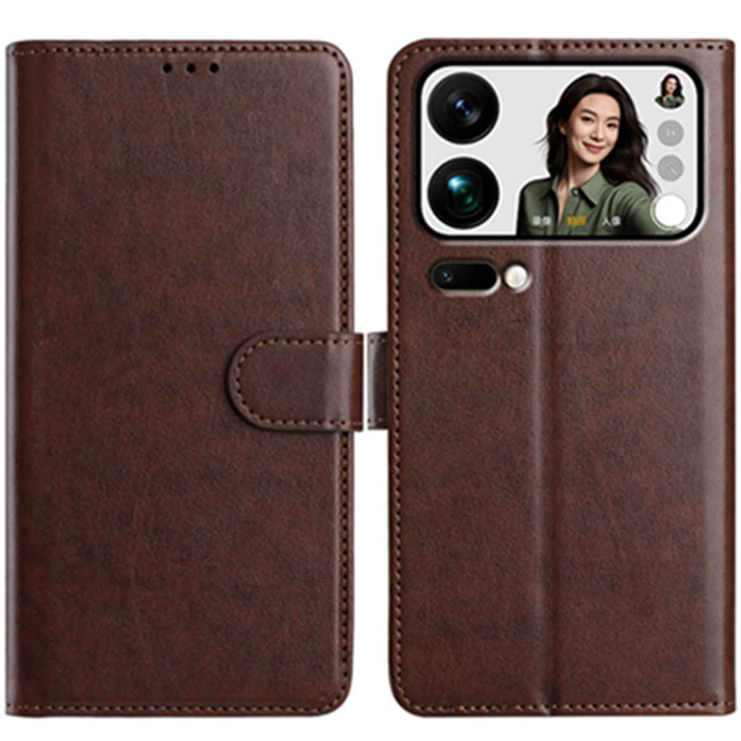 For Xiaomi 17 Pro Wallet Phone Case Stand PU Leather Folio Flip Cover with 8 Card Slot - Coffee