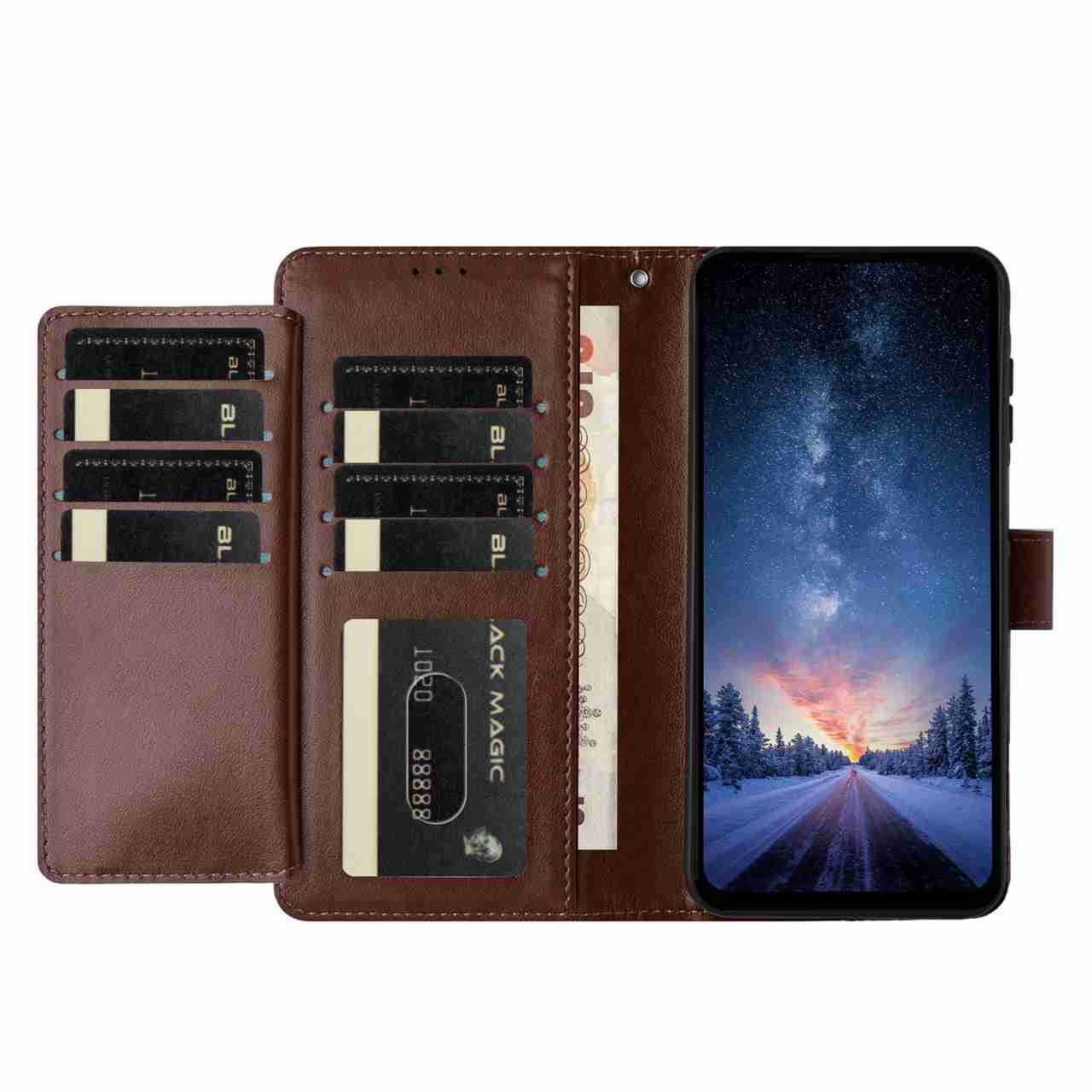 For Xiaomi 17 Pro Wallet Phone Case Stand PU Leather Folio Flip Cover with 8 Card Slot - Coffee