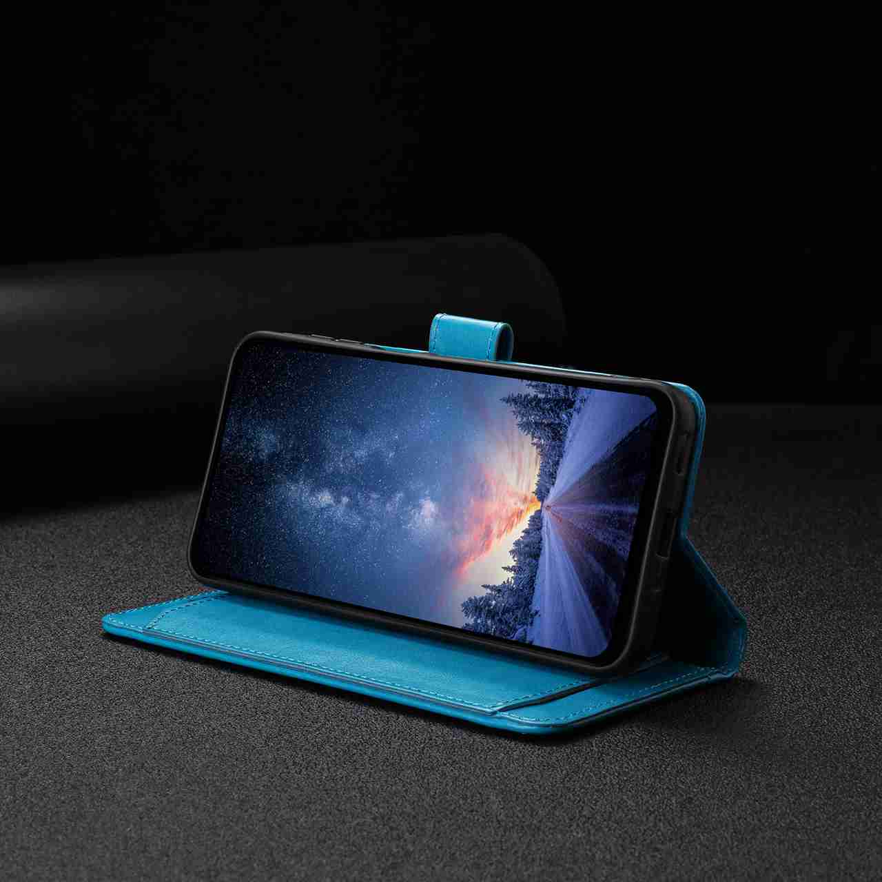 For Xiaomi 17 Pro Wallet Phone Case Stand PU Leather Folio Flip Cover with 8 Card Slot - Sky Blue
