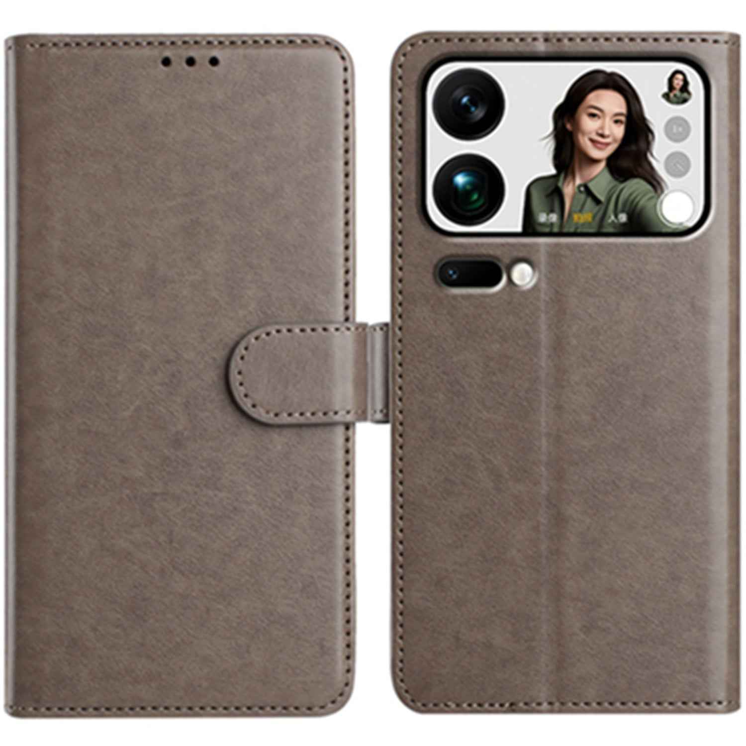 For Xiaomi 17 Pro Wallet Phone Case Stand PU Leather Folio Flip Cover with 8 Card Slot - Grey