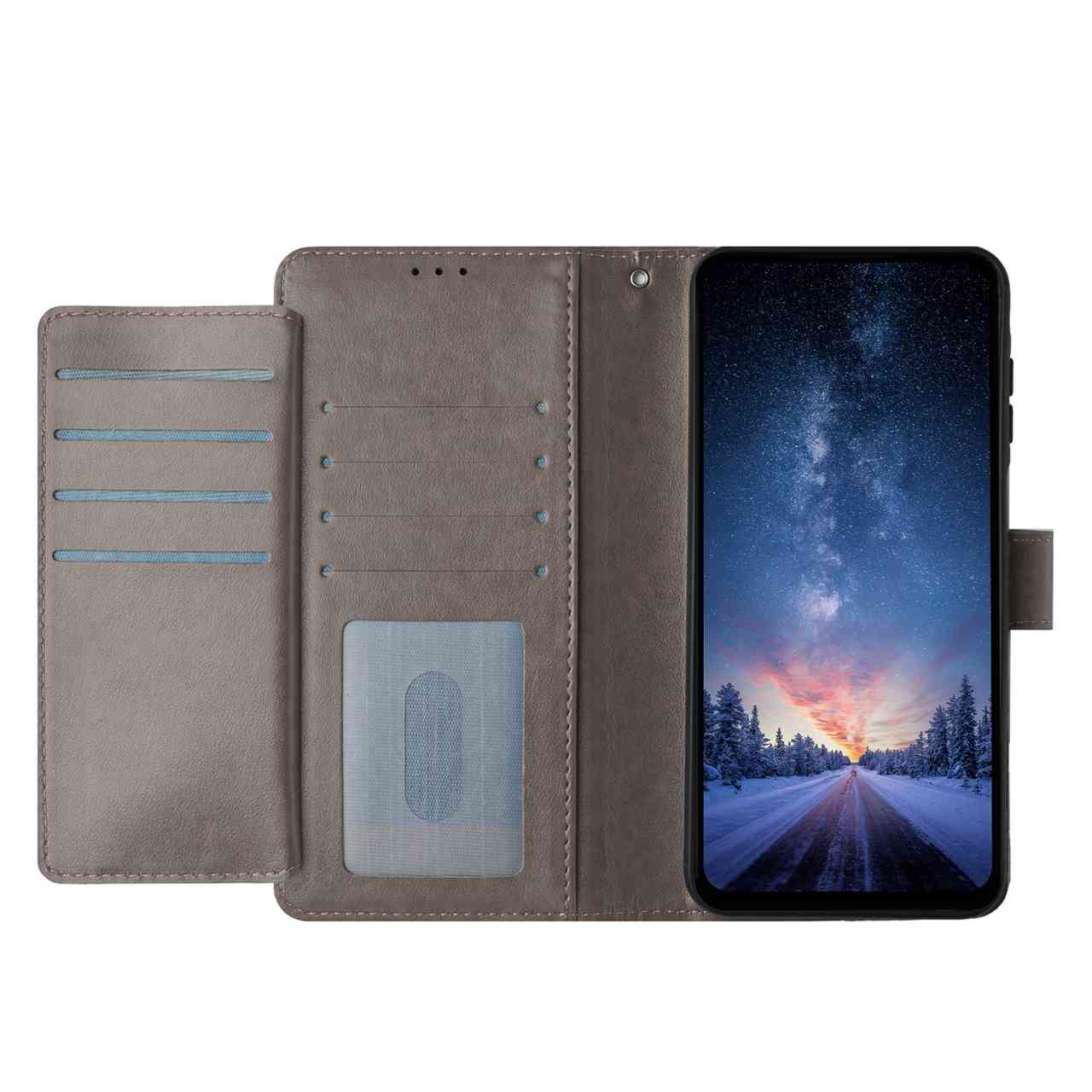 For Xiaomi 17 Pro Wallet Phone Case Stand PU Leather Folio Flip Cover with 8 Card Slot - Grey