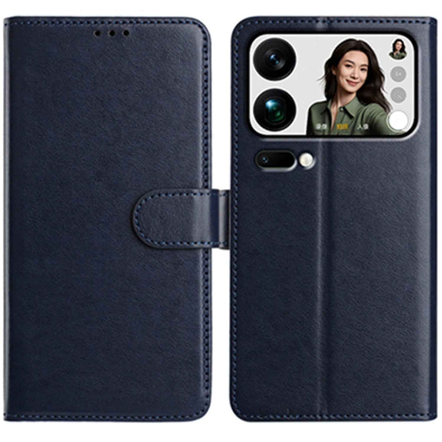 For Xiaomi 17 Pro Wallet Phone Case Stand PU Leather Folio Flip Cover with 8 Card Slot - Dark Blue