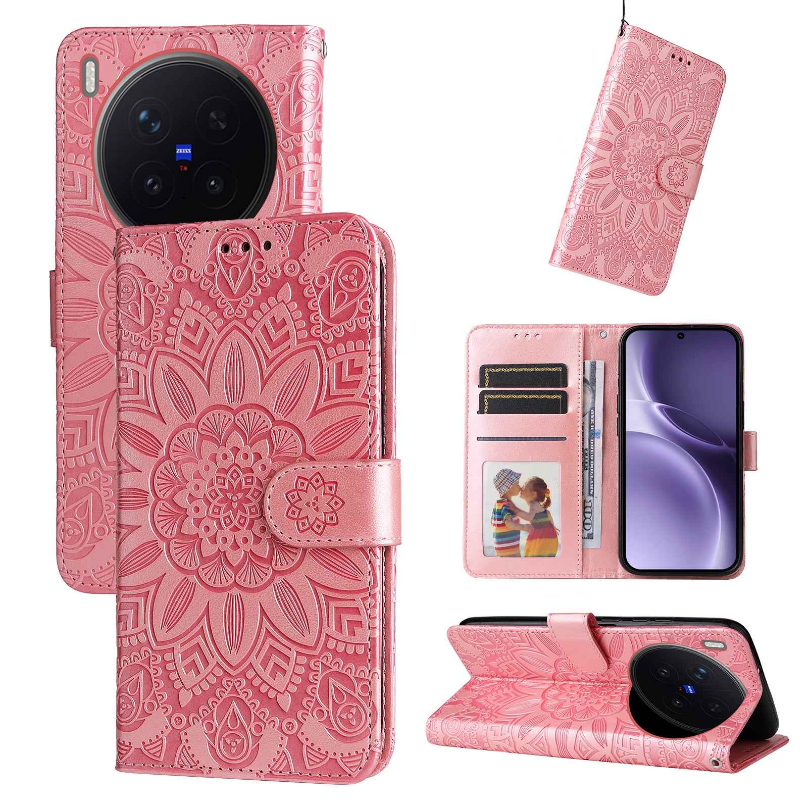 For vivo X300 Pro 5G Case Sunflower Imprint Leather Wallet Phone Cover - Pink