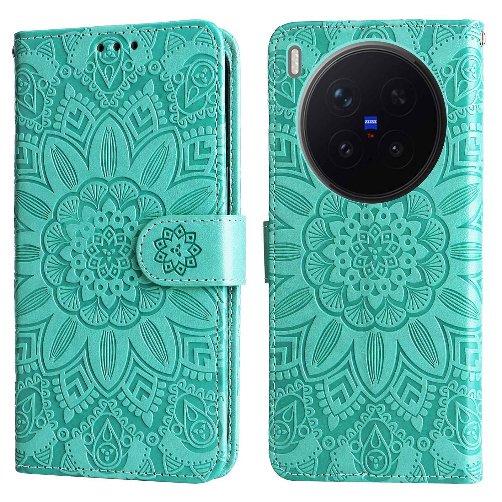 For vivo X300 Pro 5G Case Sunflower Imprint Leather Wallet Phone Cover - Green