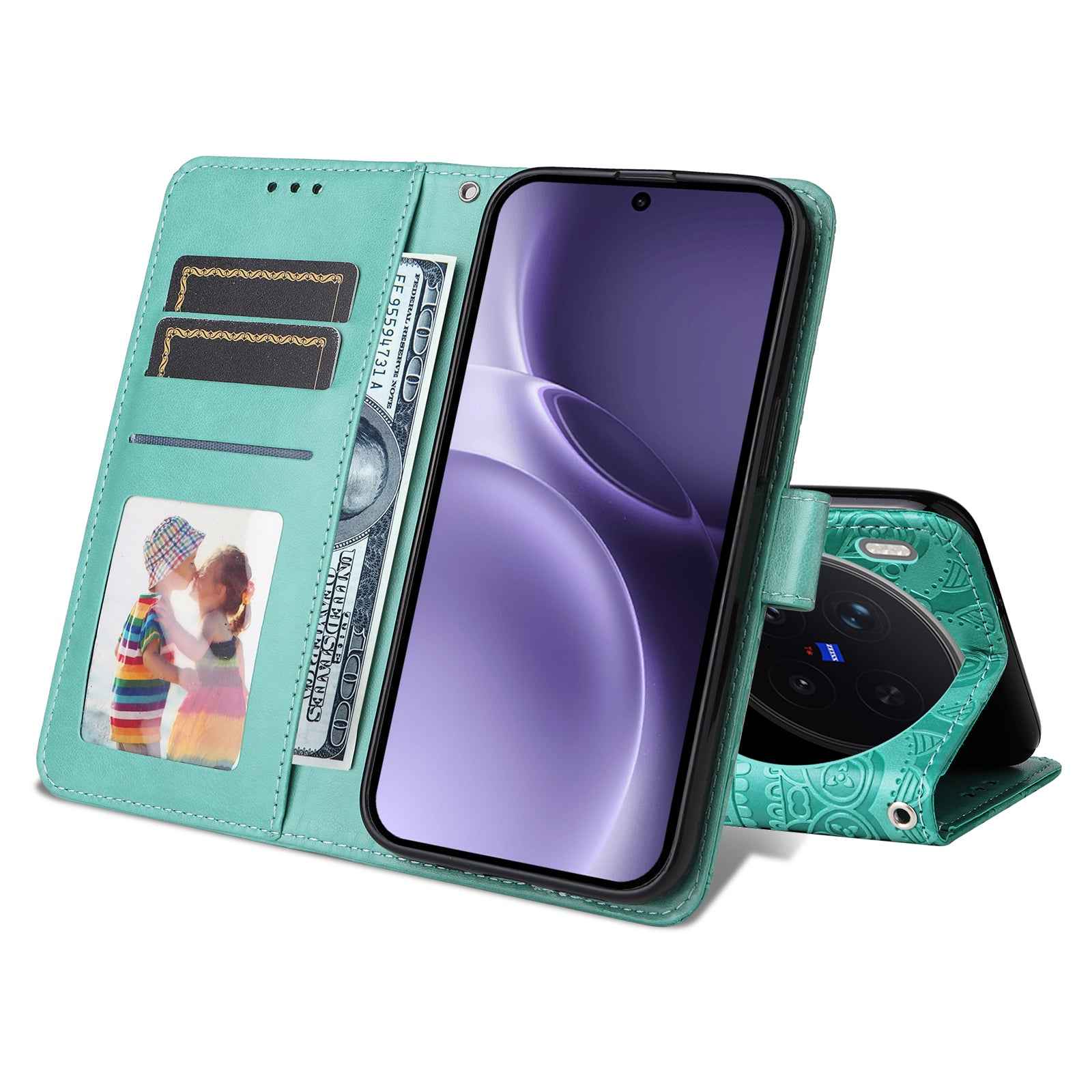 For vivo X300 Pro 5G Case Sunflower Imprint Leather Wallet Phone Cover - Green