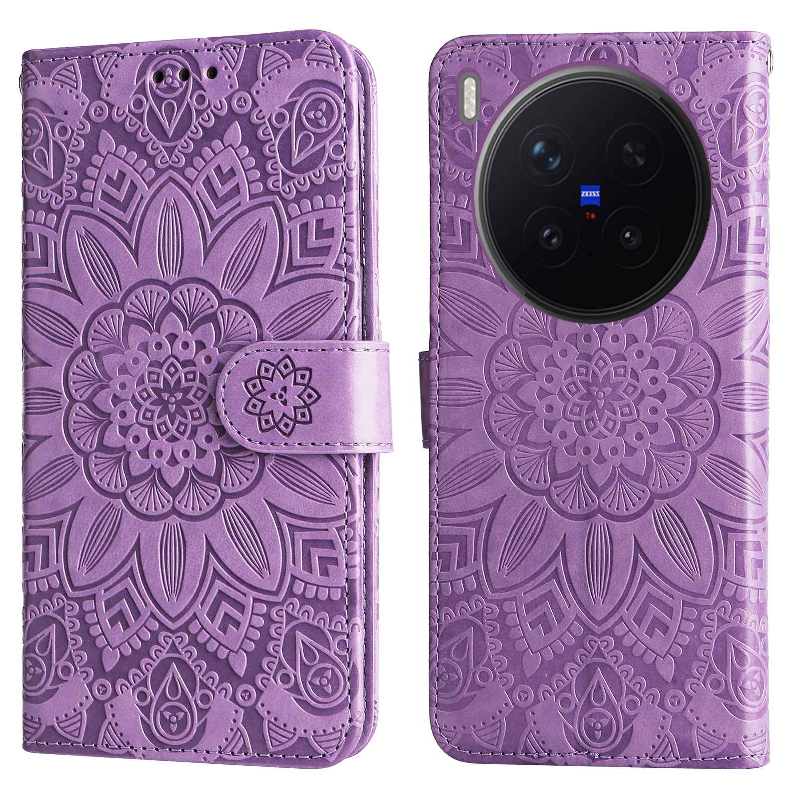 For vivo X300 Pro 5G Case Sunflower Imprint Leather Wallet Phone Cover - Purple