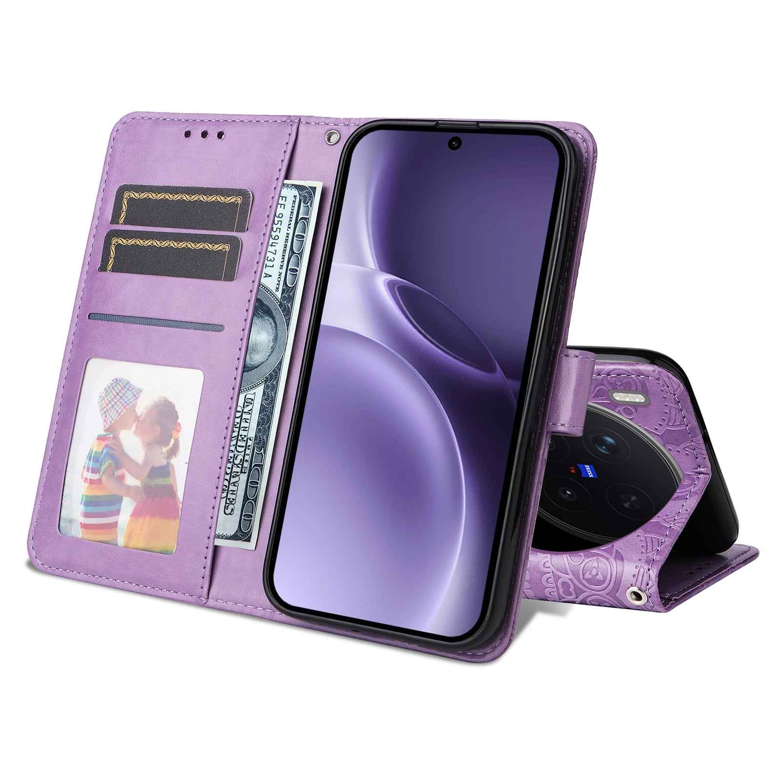 For vivo X300 Pro 5G Case Sunflower Imprint Leather Wallet Phone Cover - Purple