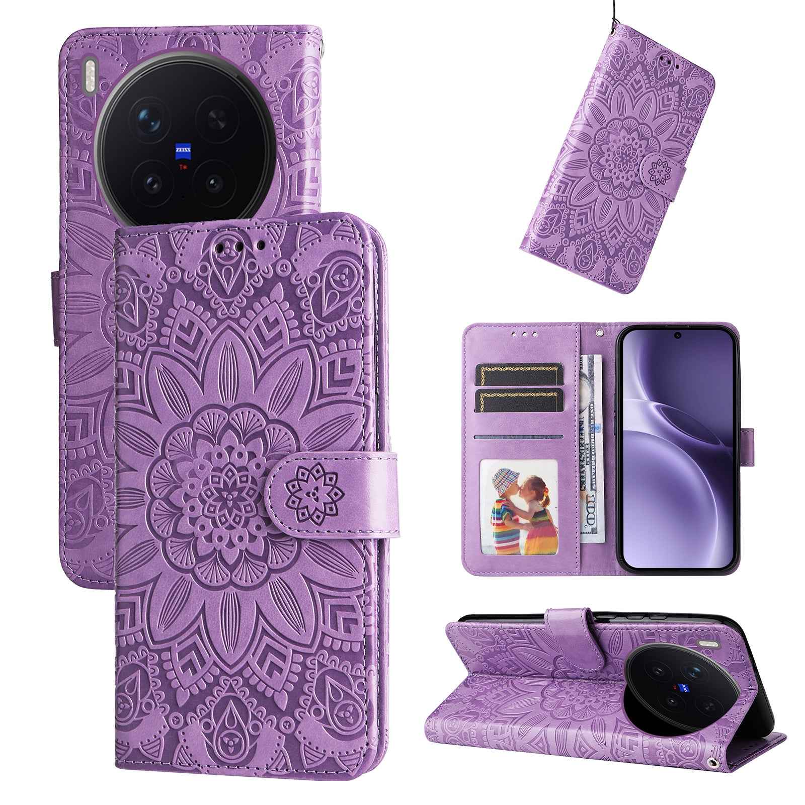 For vivo X300 Pro 5G Case Sunflower Imprint Leather Wallet Phone Cover - Purple