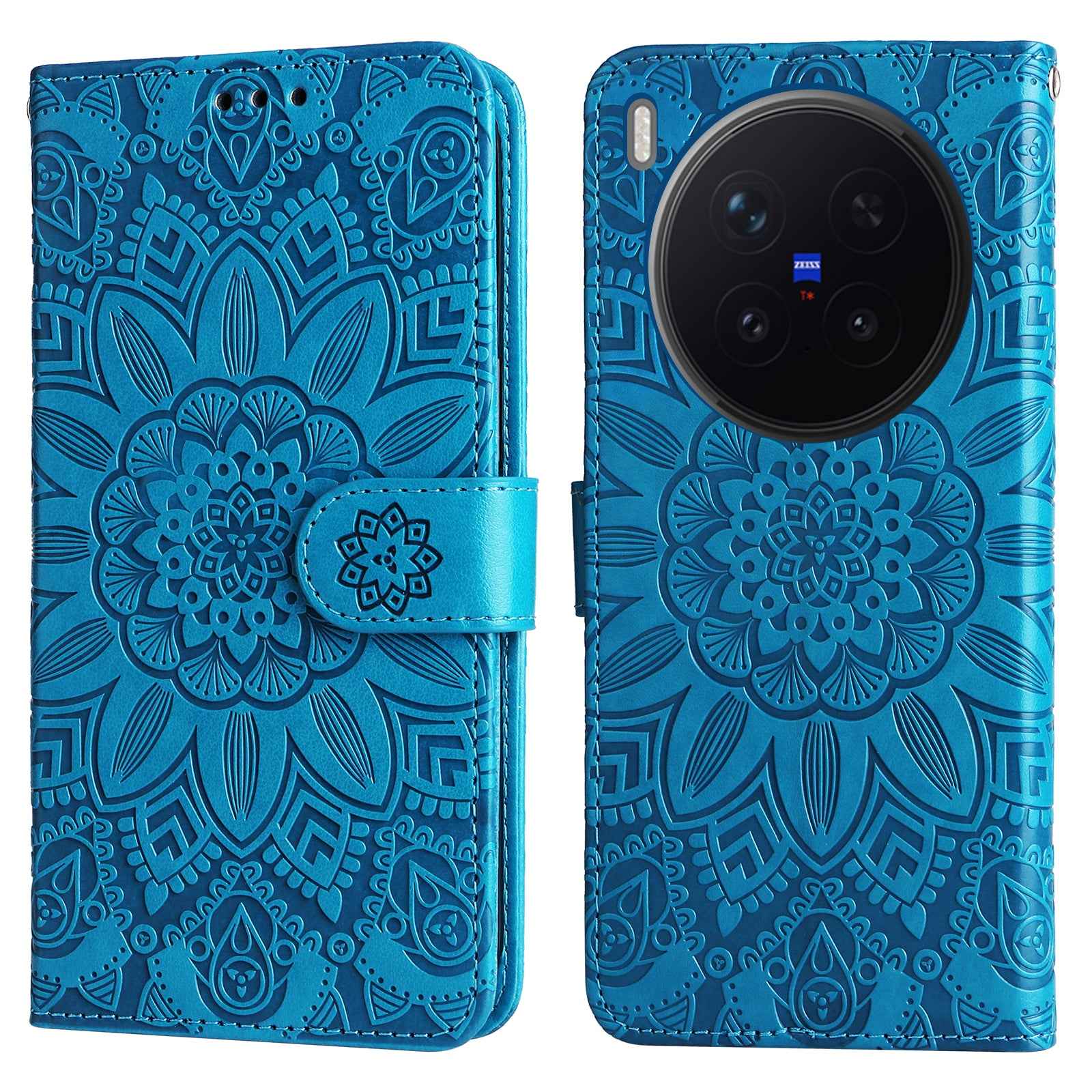 For vivo X300 Pro 5G Case Sunflower Imprint Leather Wallet Phone Cover - Blue