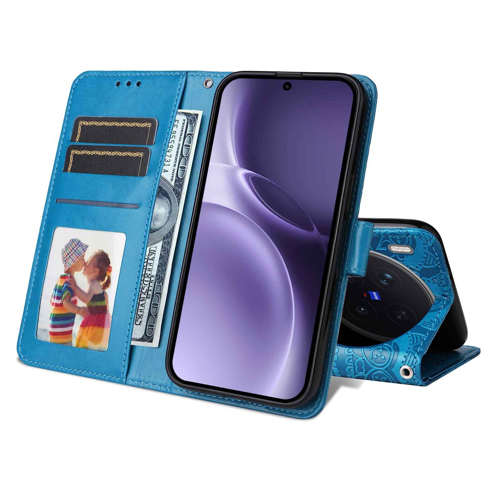 For vivo X300 Pro 5G Case Sunflower Imprint Leather Wallet Phone Cover - Blue