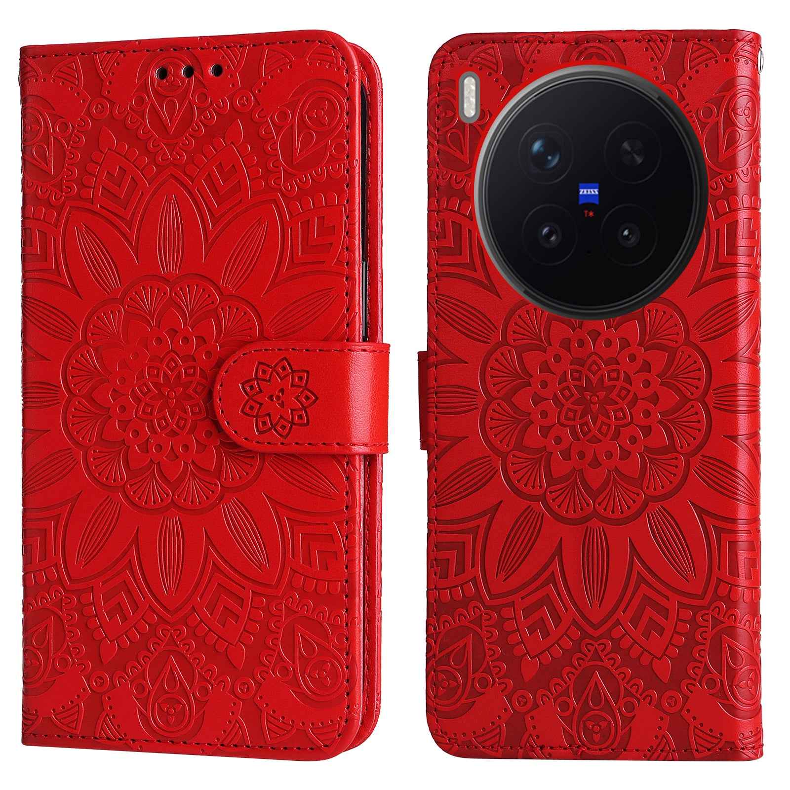 For vivo X300 Pro 5G Case Sunflower Imprint Leather Wallet Phone Cover - Red
