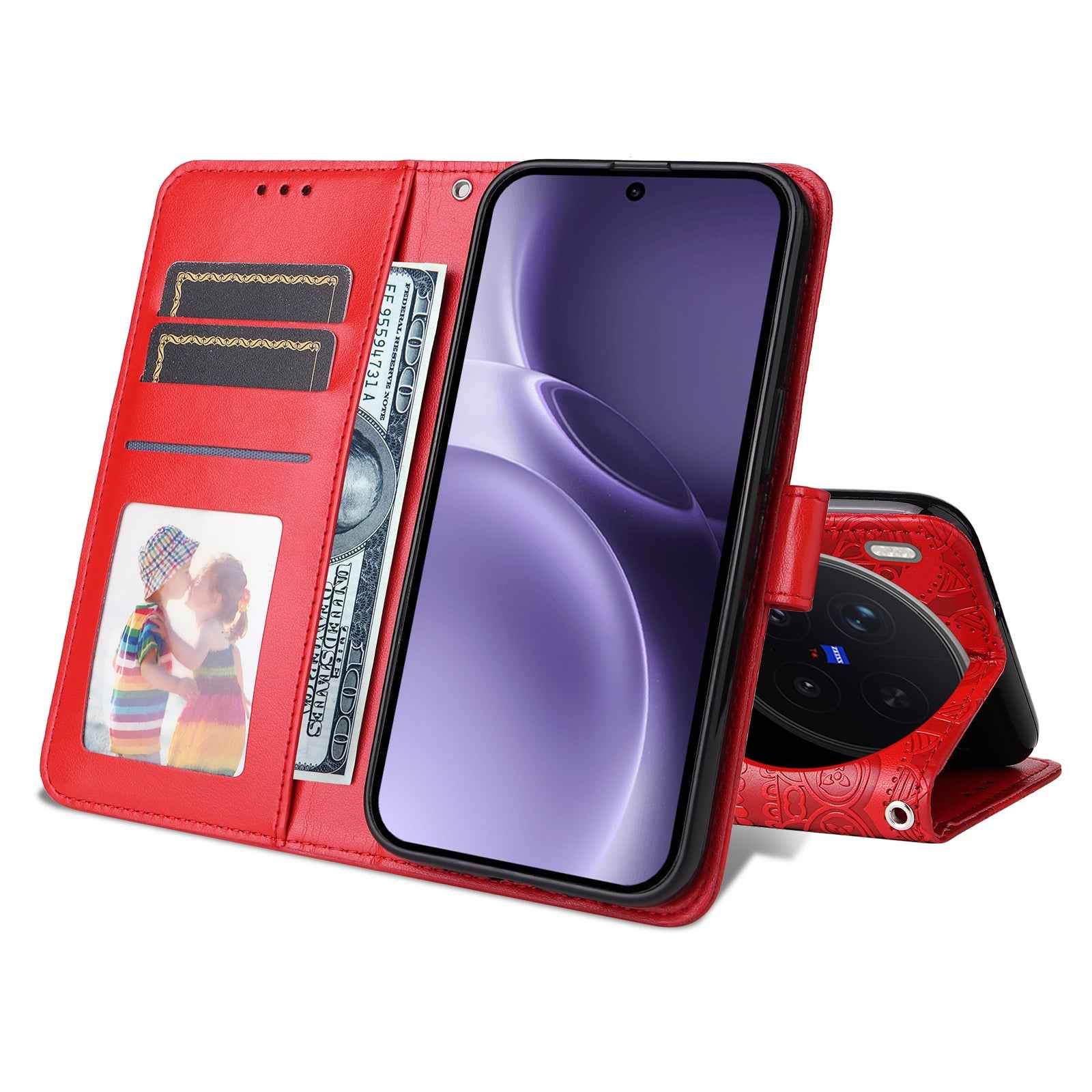 For vivo X300 Pro 5G Case Sunflower Imprint Leather Wallet Phone Cover - Red