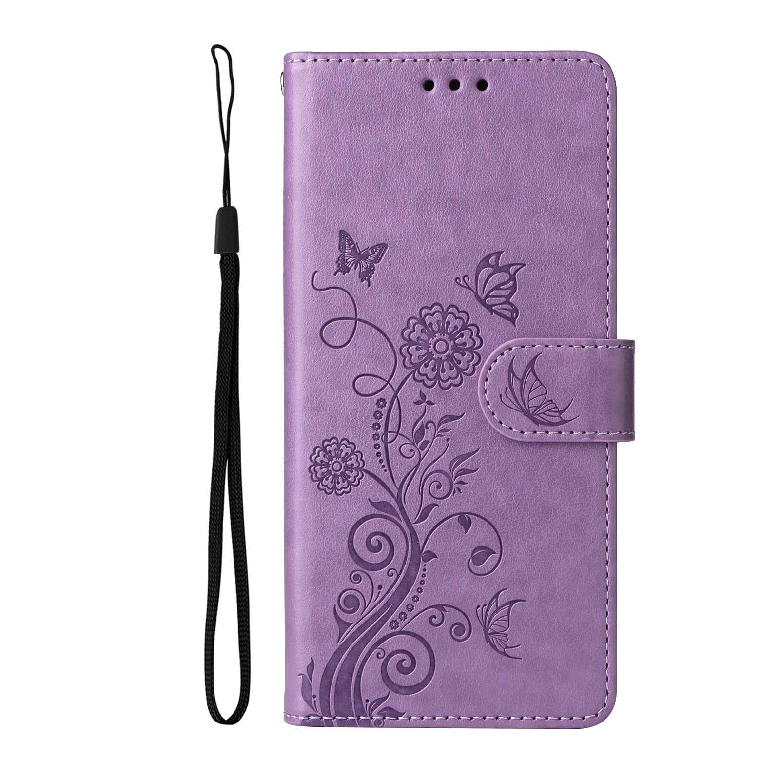 For vivo X300 Pro 5G Leather Case Butterfly Floral Imprint Wallet Stand Cover - Purple